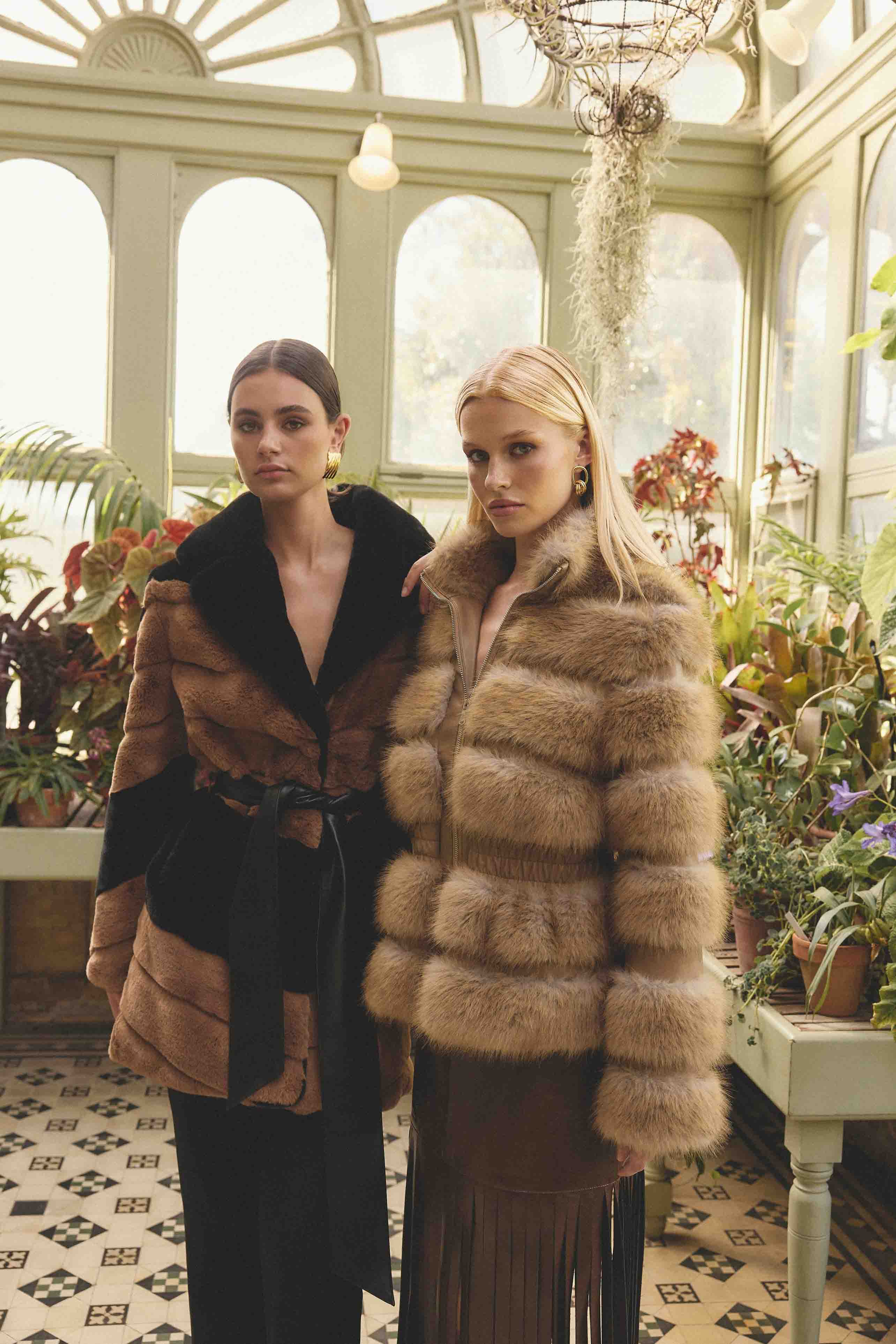 Aisling Faux Fur & Leather Jacket in Beige - Image 2