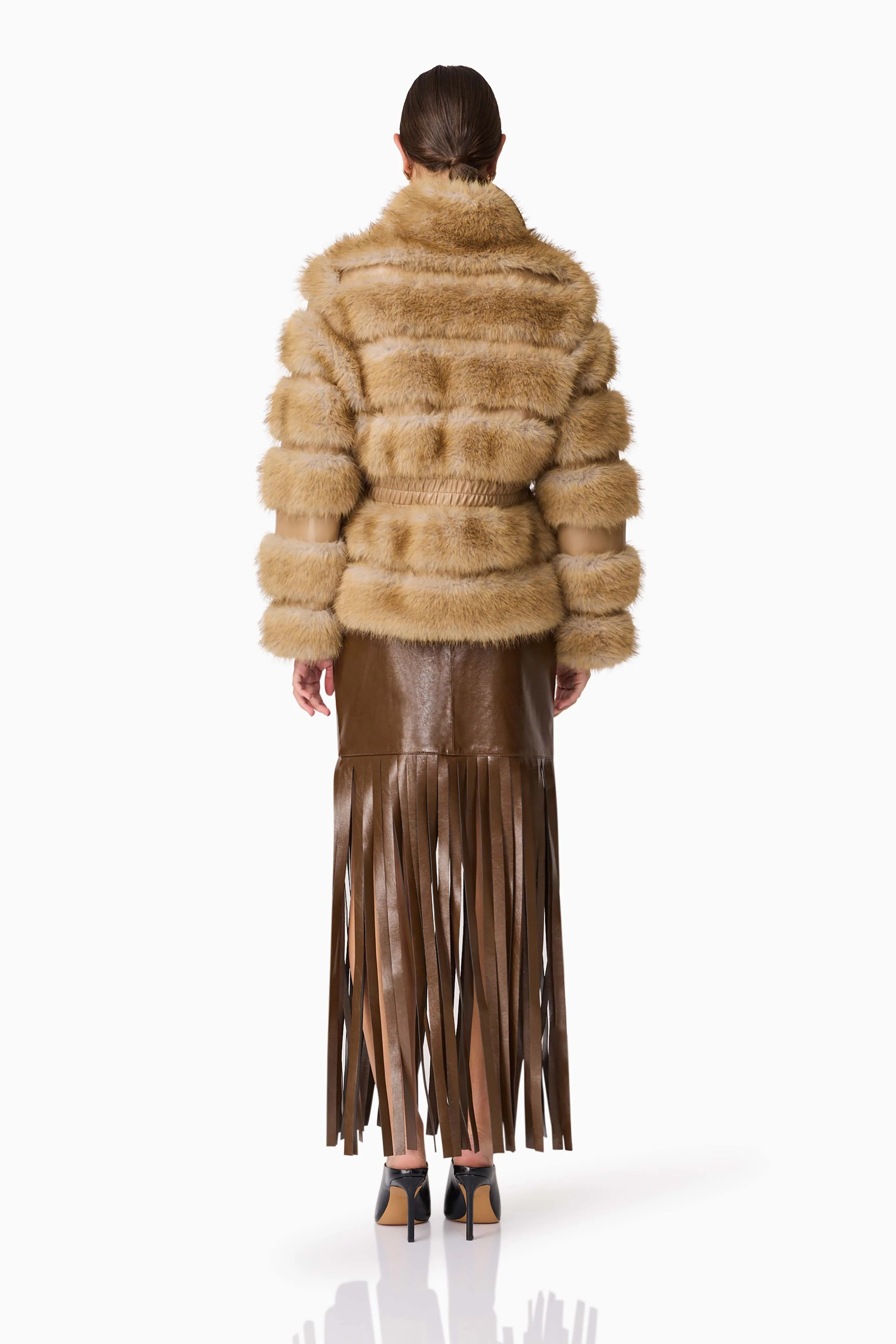 Aisling Faux Fur & Leather Jacket in Beige - Image 6