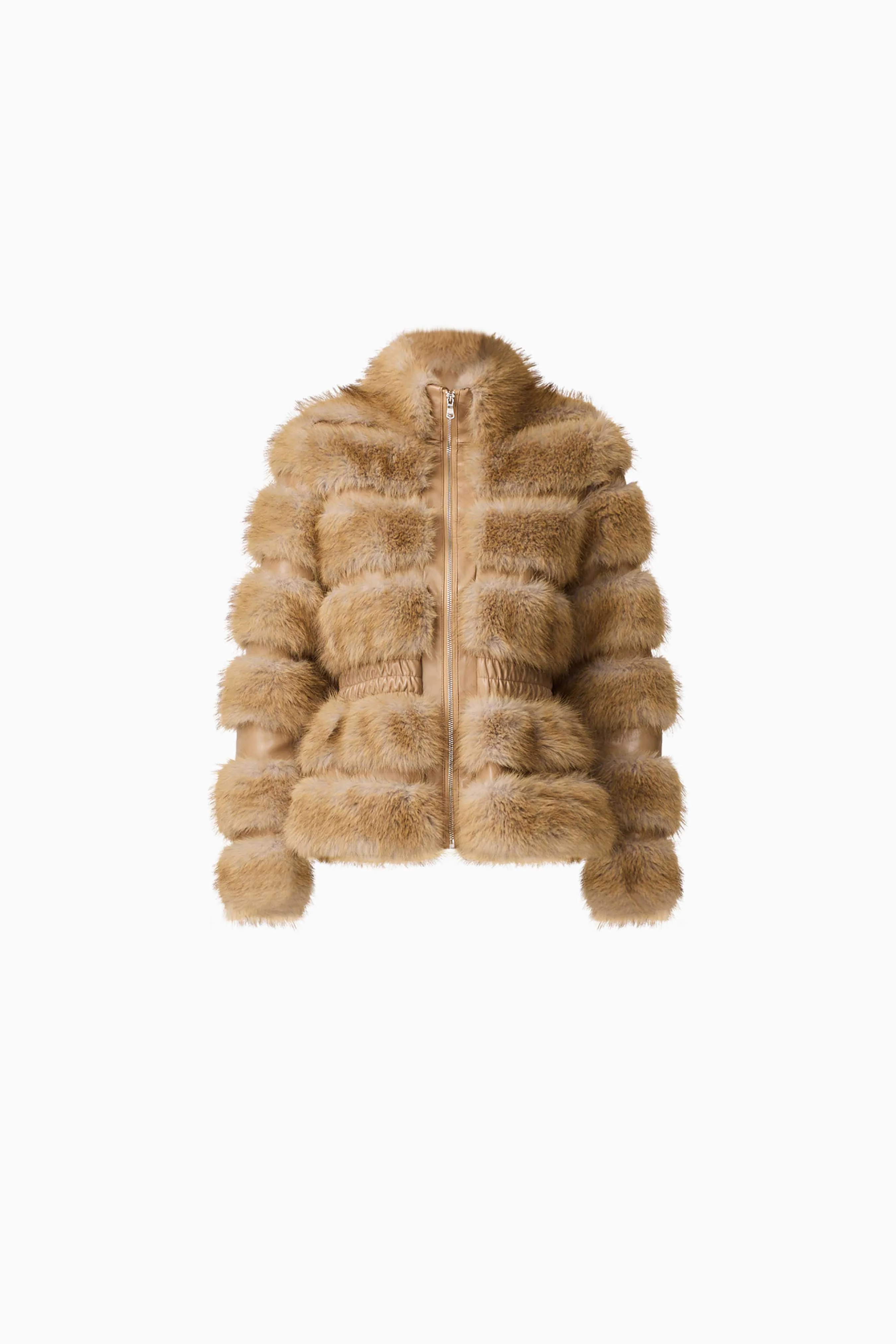 Aisling Faux Fur & Leather Jacket in Beige - Image 7