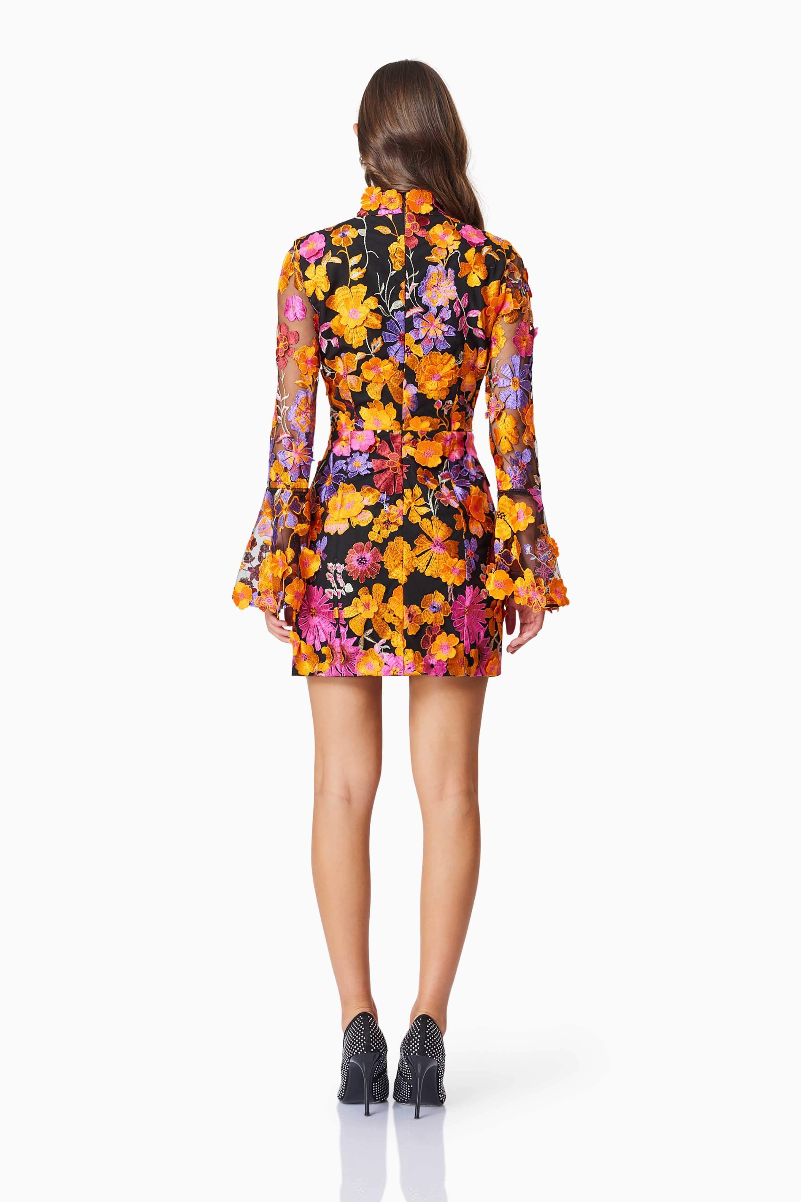 Alessandra Floral Long Sleeve Mini Dress In Orange - Image 5