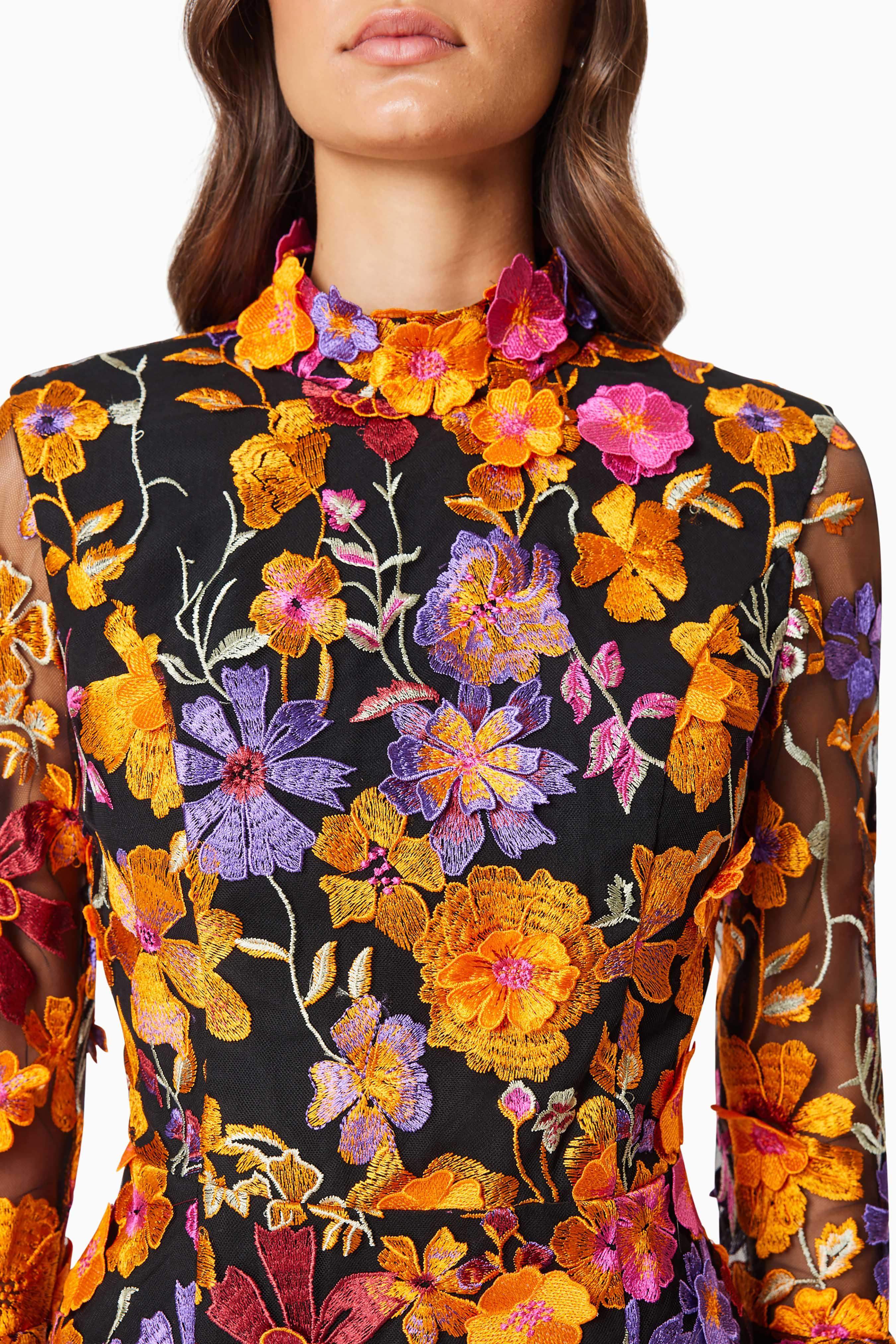 Alessandra Floral Long Sleeve Mini Dress In Orange - Image 6