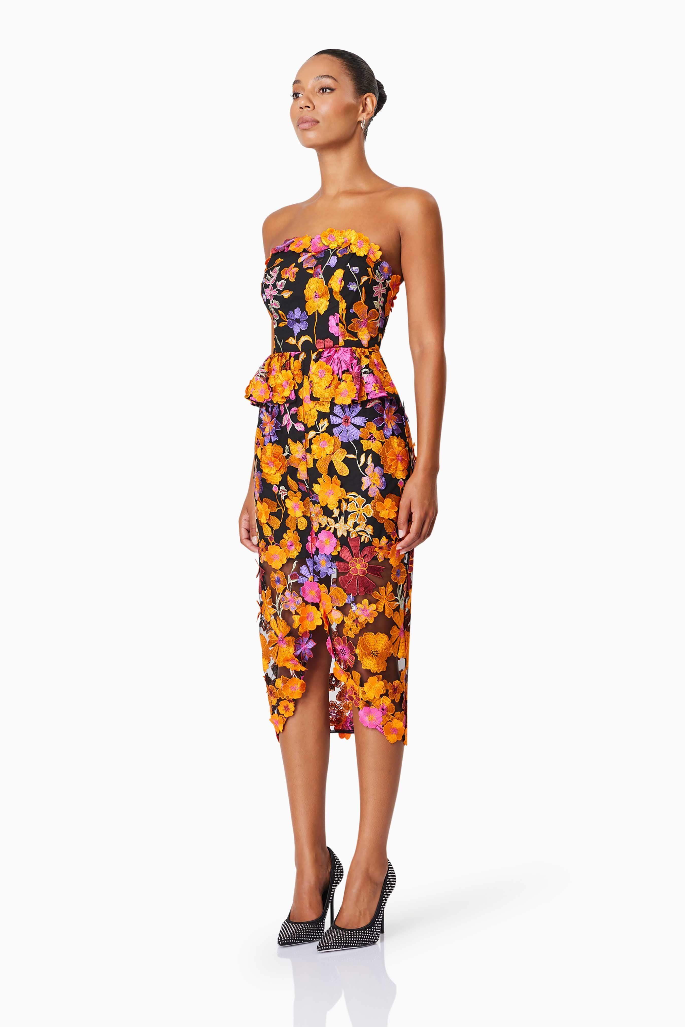 Alessandra Floral Strapless Cocktail Dress In Orange - Image 2
