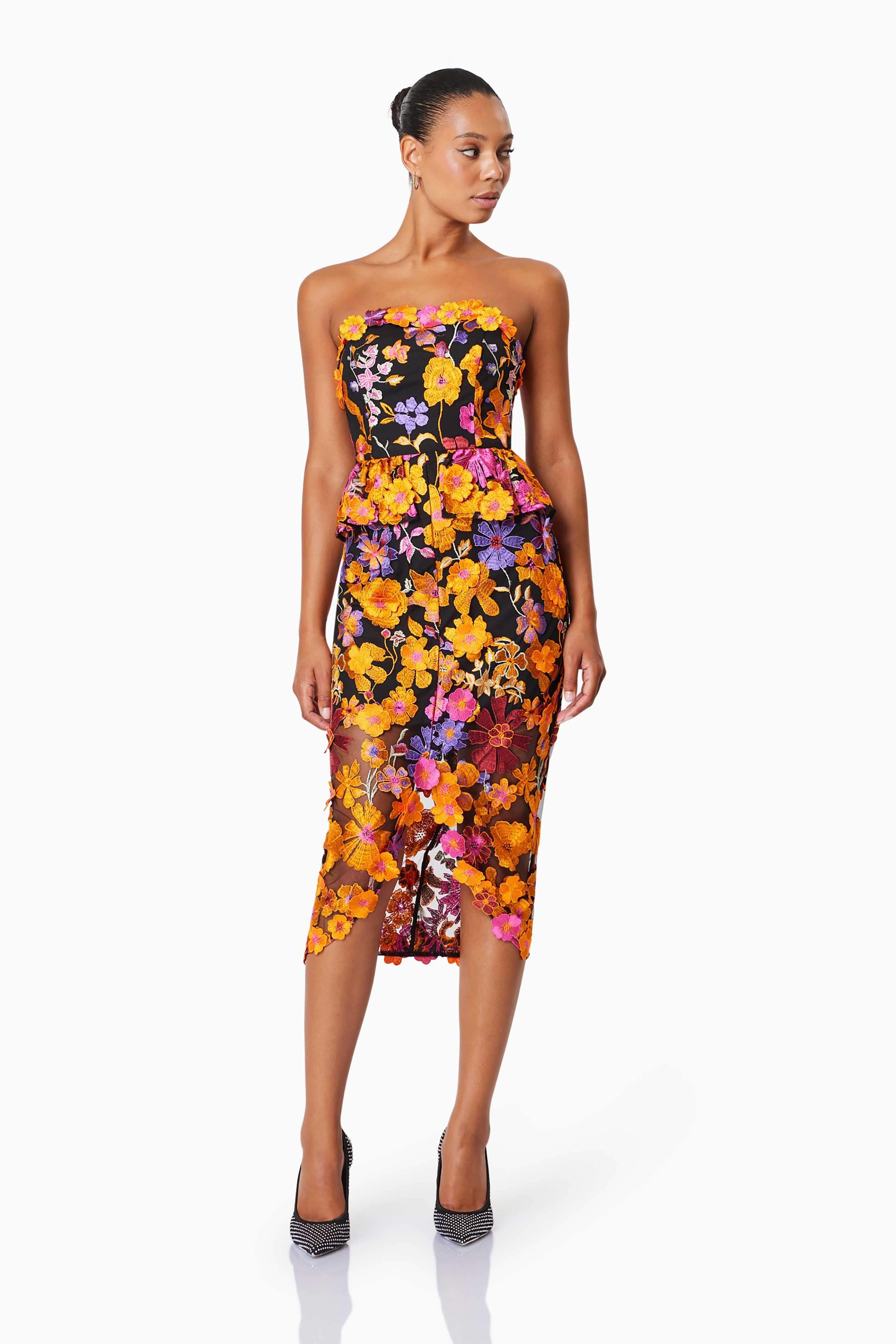 Alessandra Floral Strapless Cocktail Dress In Orange - Image 3