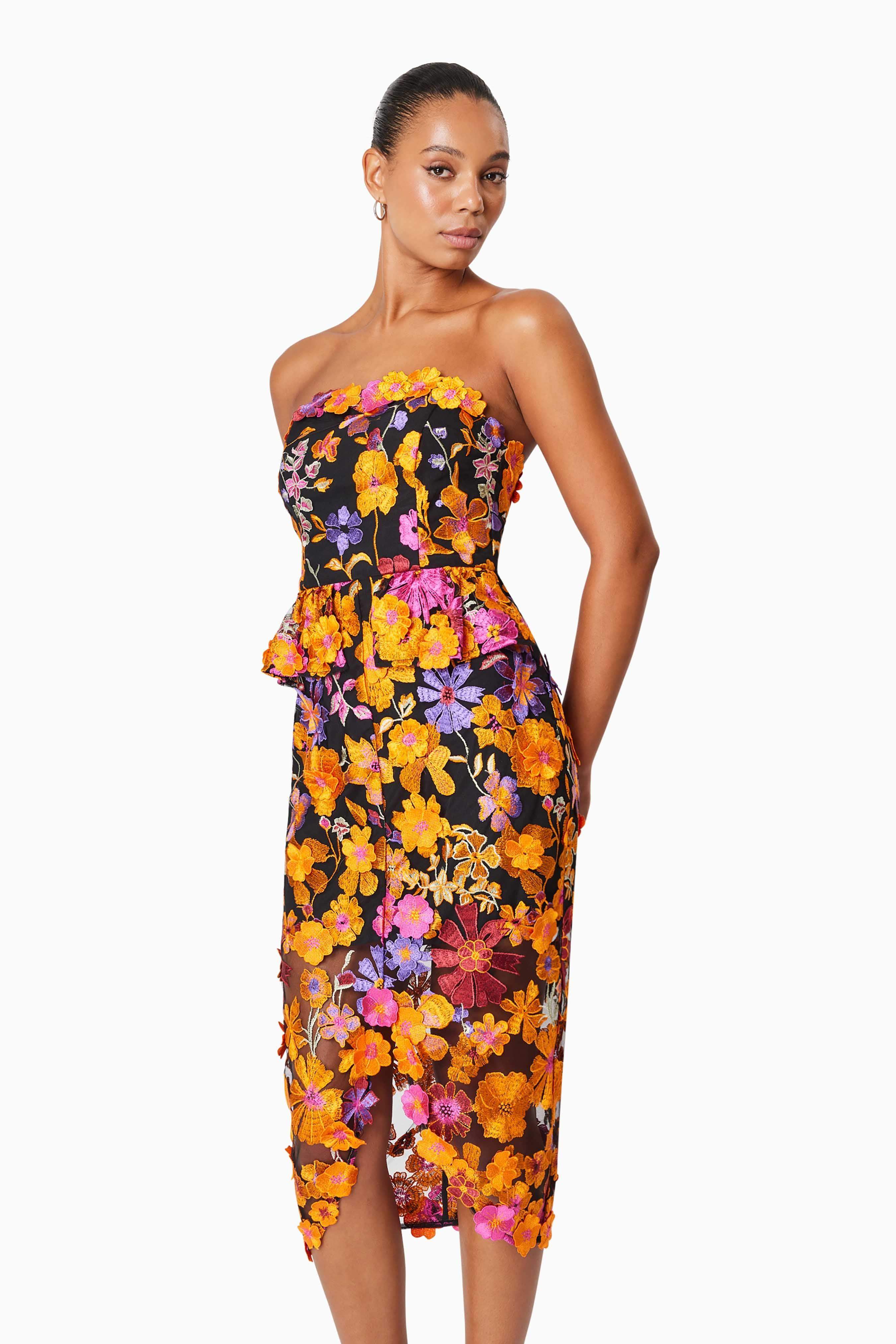 Alessandra Floral Strapless Cocktail Dress In Orange - Image 5