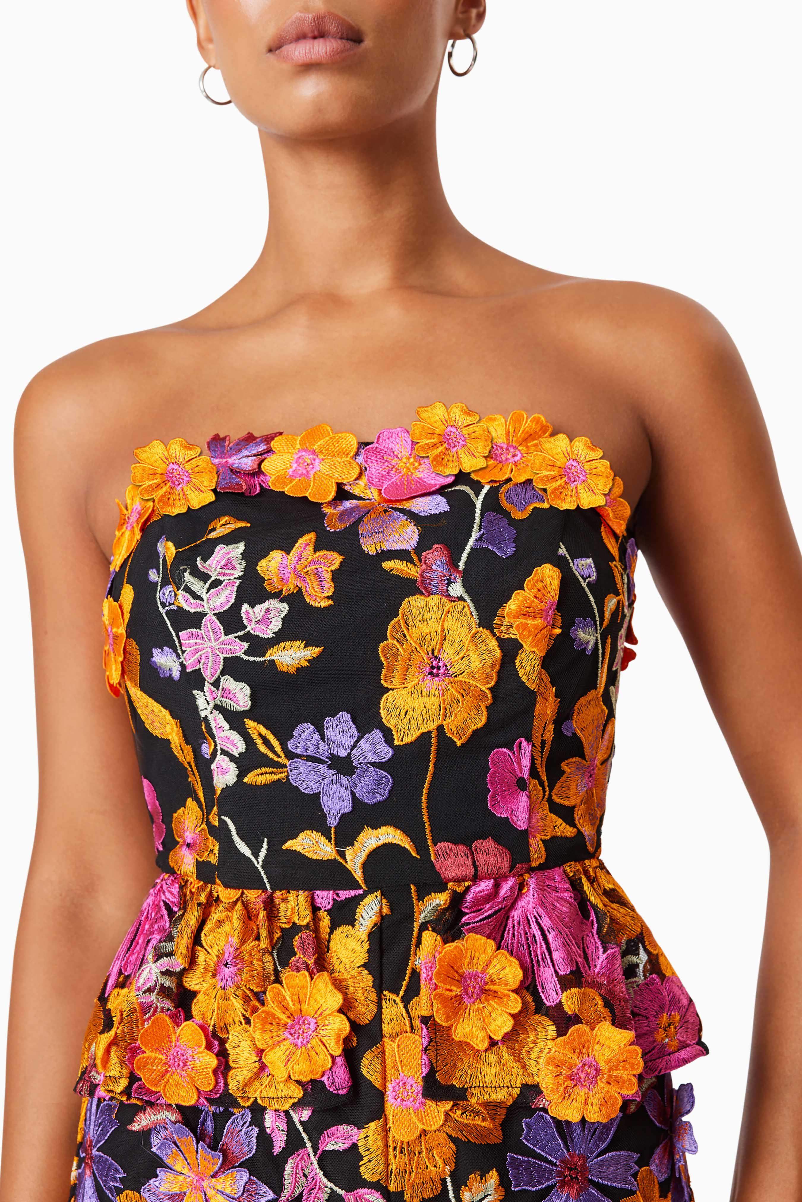 Alessandra Floral Strapless Cocktail Dress In Orange - Image 6
