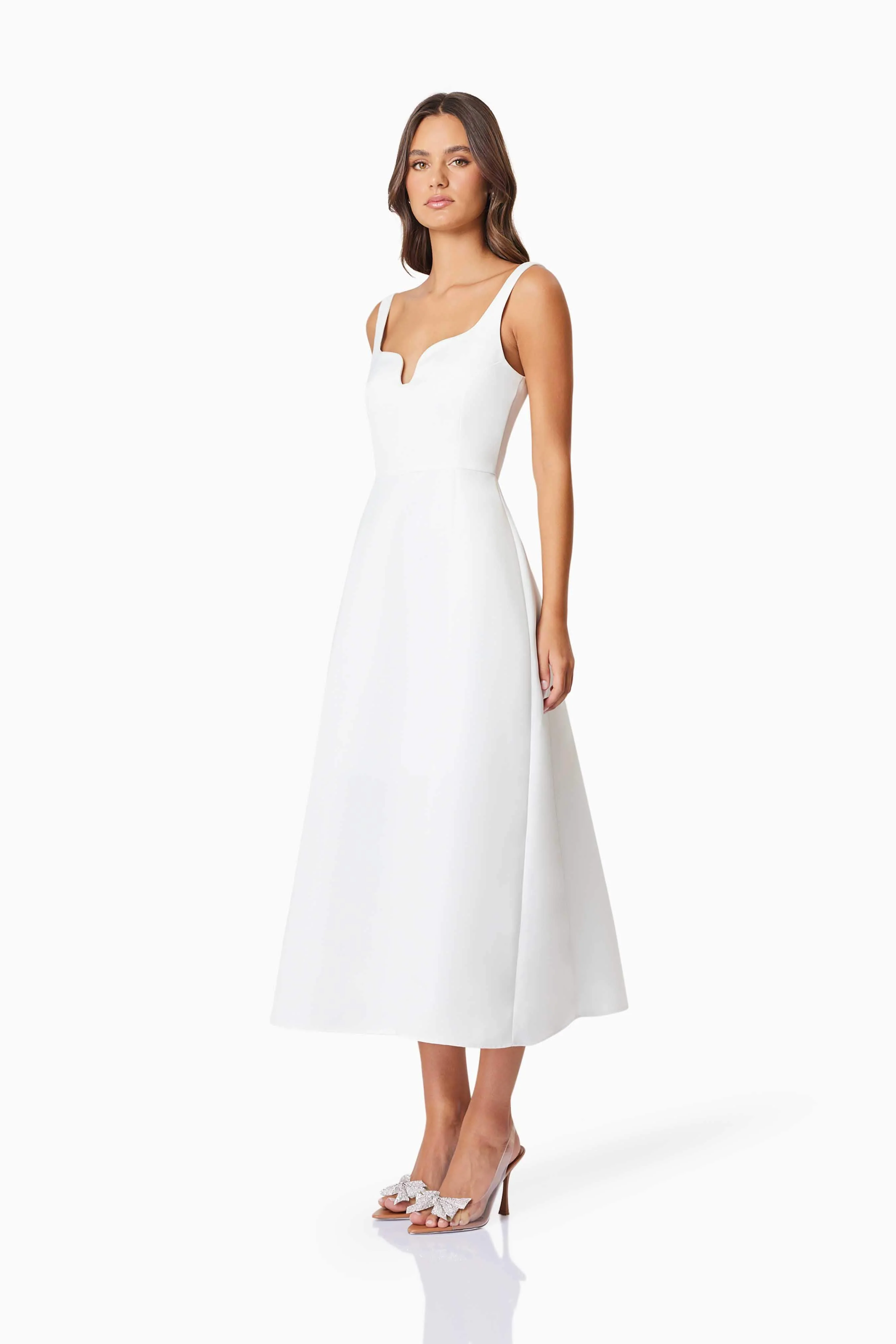 Alice Duchess Satin Midi Dress In White - Image 3