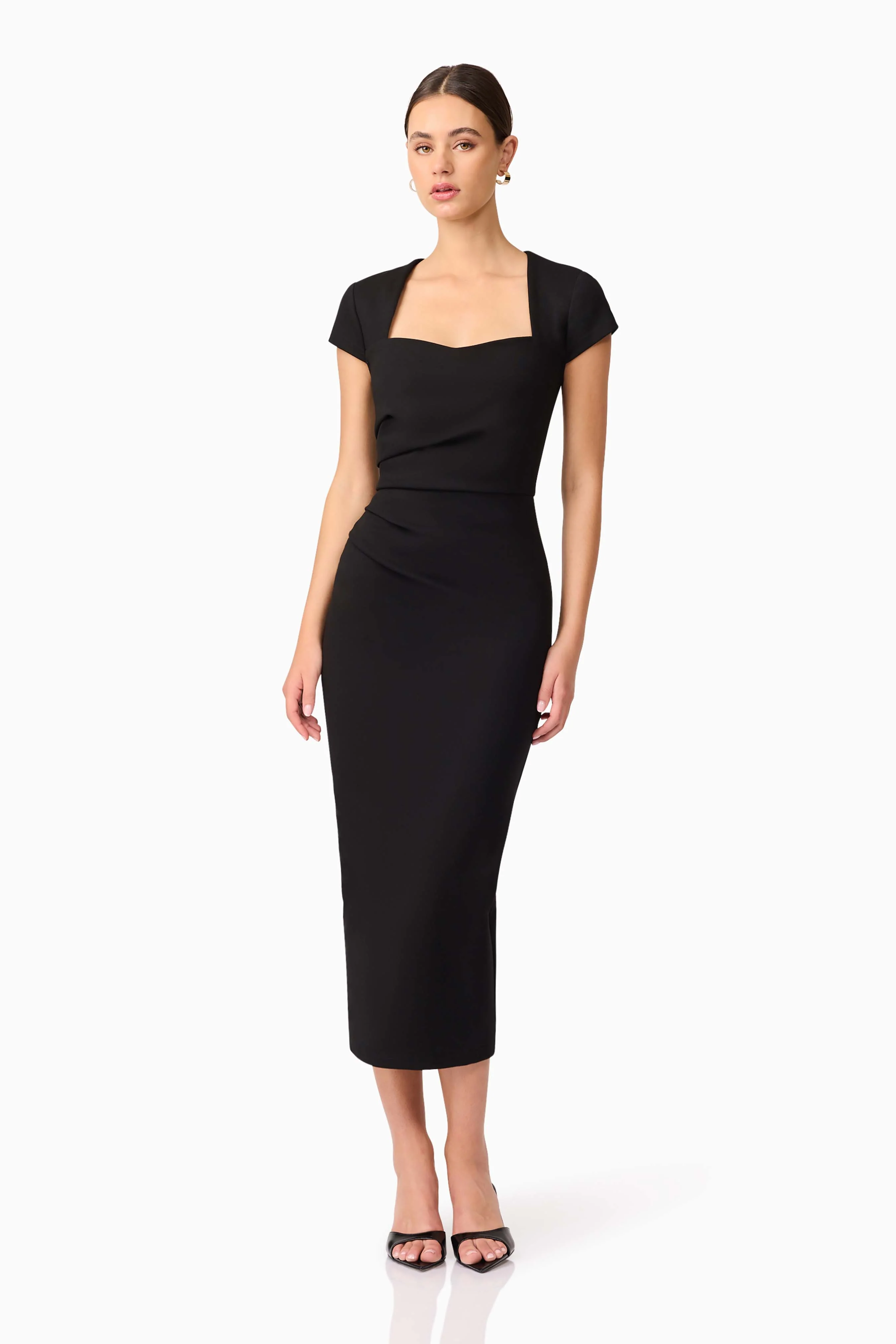 Alina Fitted Midi Dress in Black - Image 4