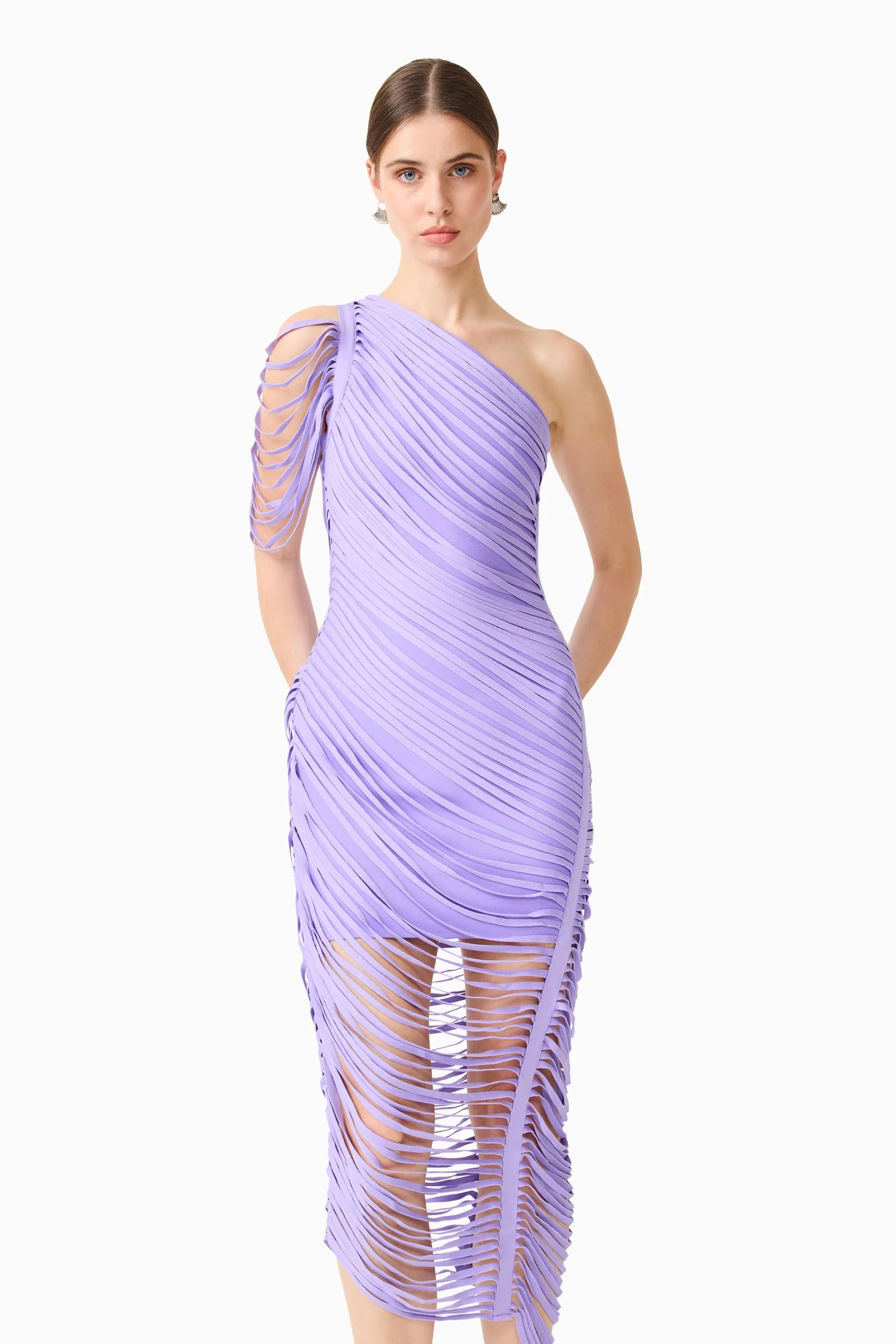 Alya Asymmetrical Midi Dress in Purple - Image 6