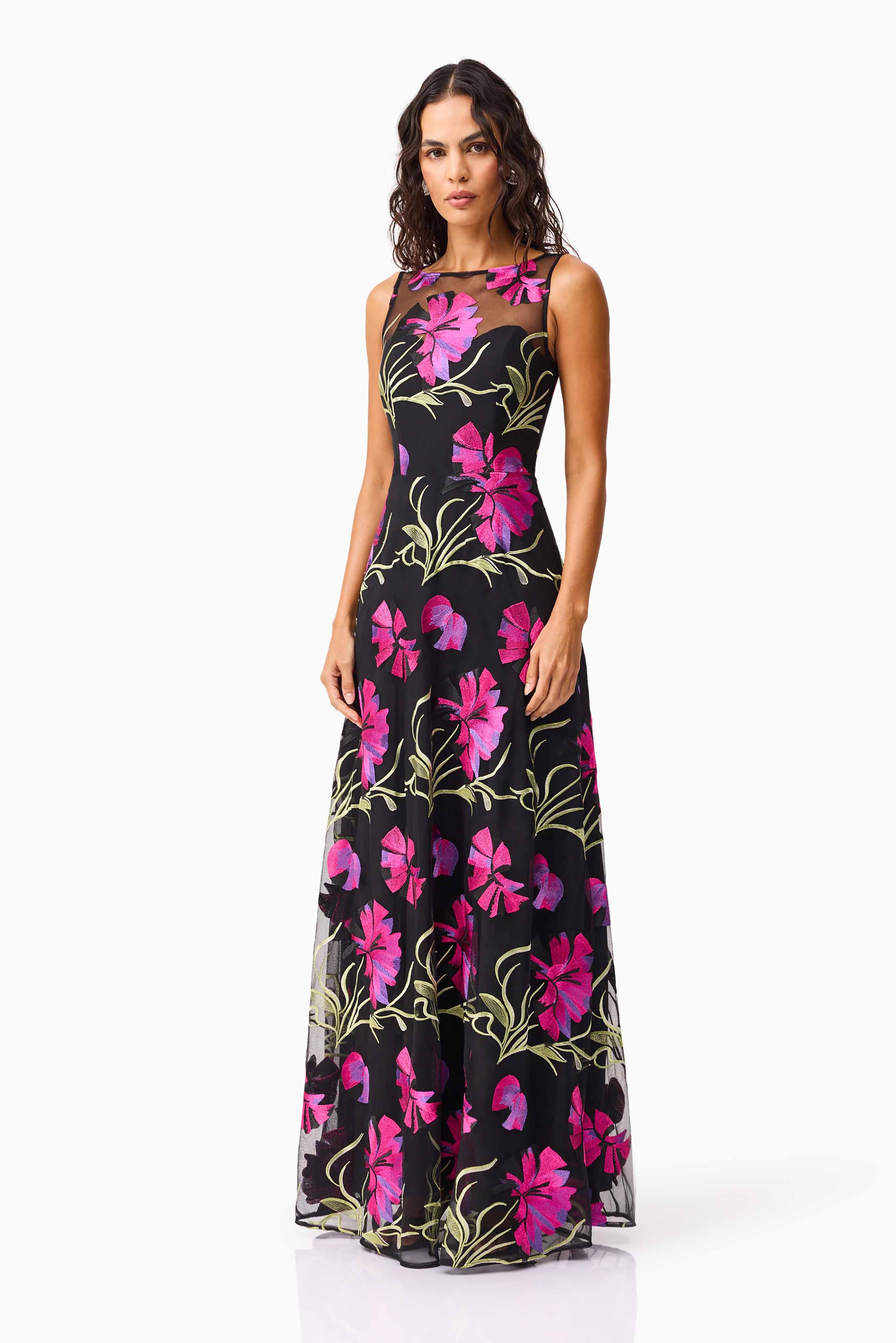 Amaya Gown in Black & Pink Floral - Image 3