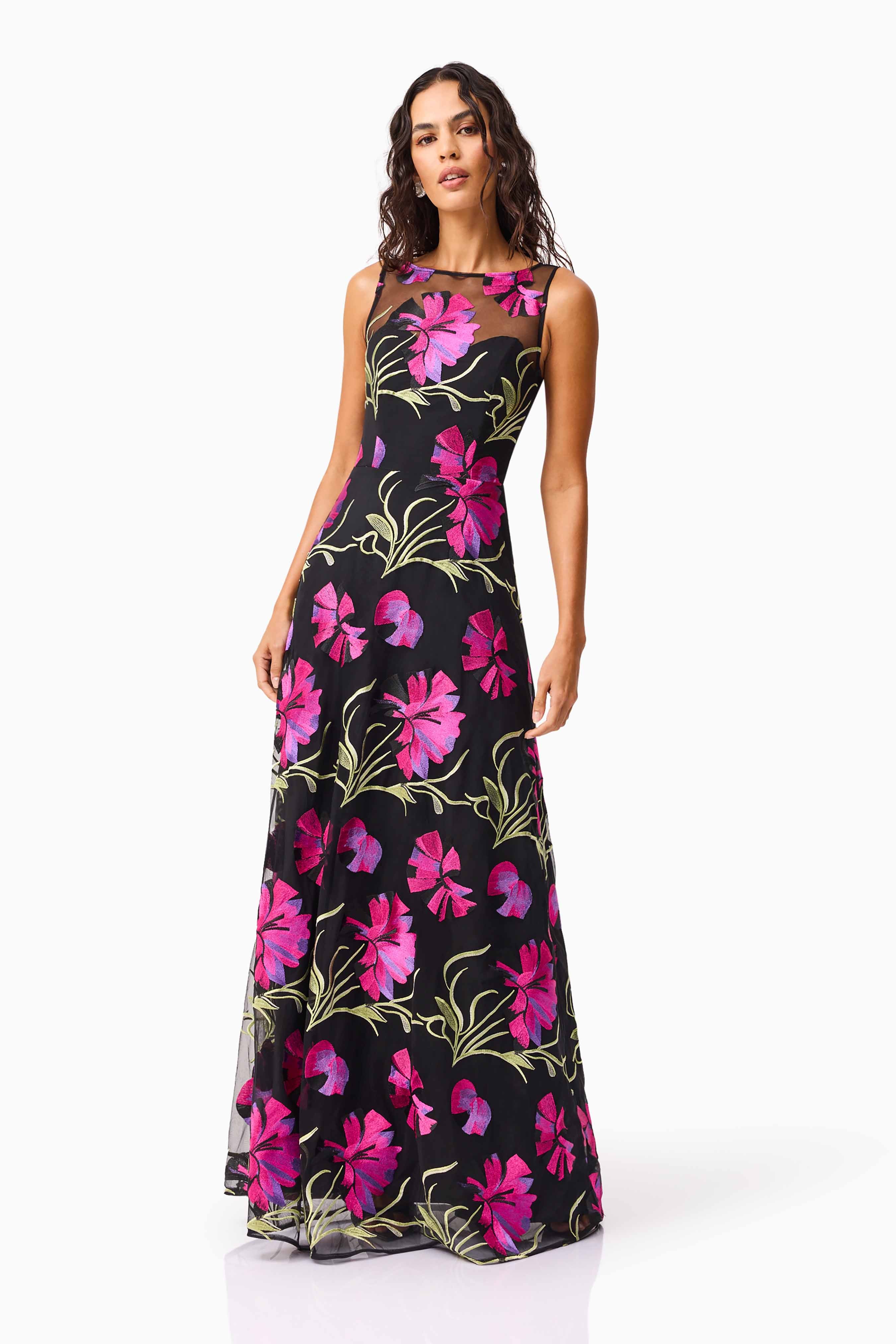 Amaya Gown in Black & Pink Floral - Image 4