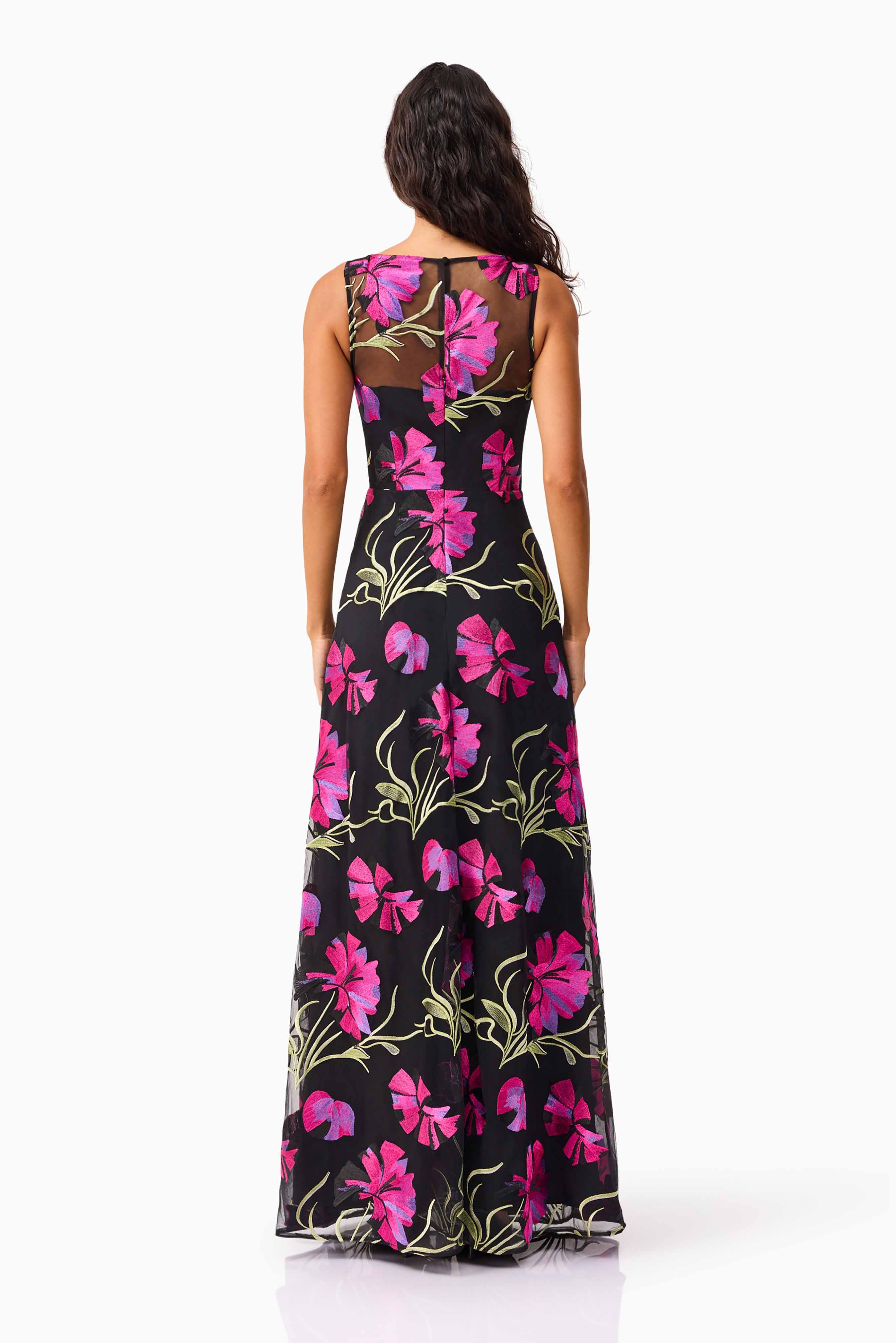 Amaya Gown in Black & Pink Floral - Image 5