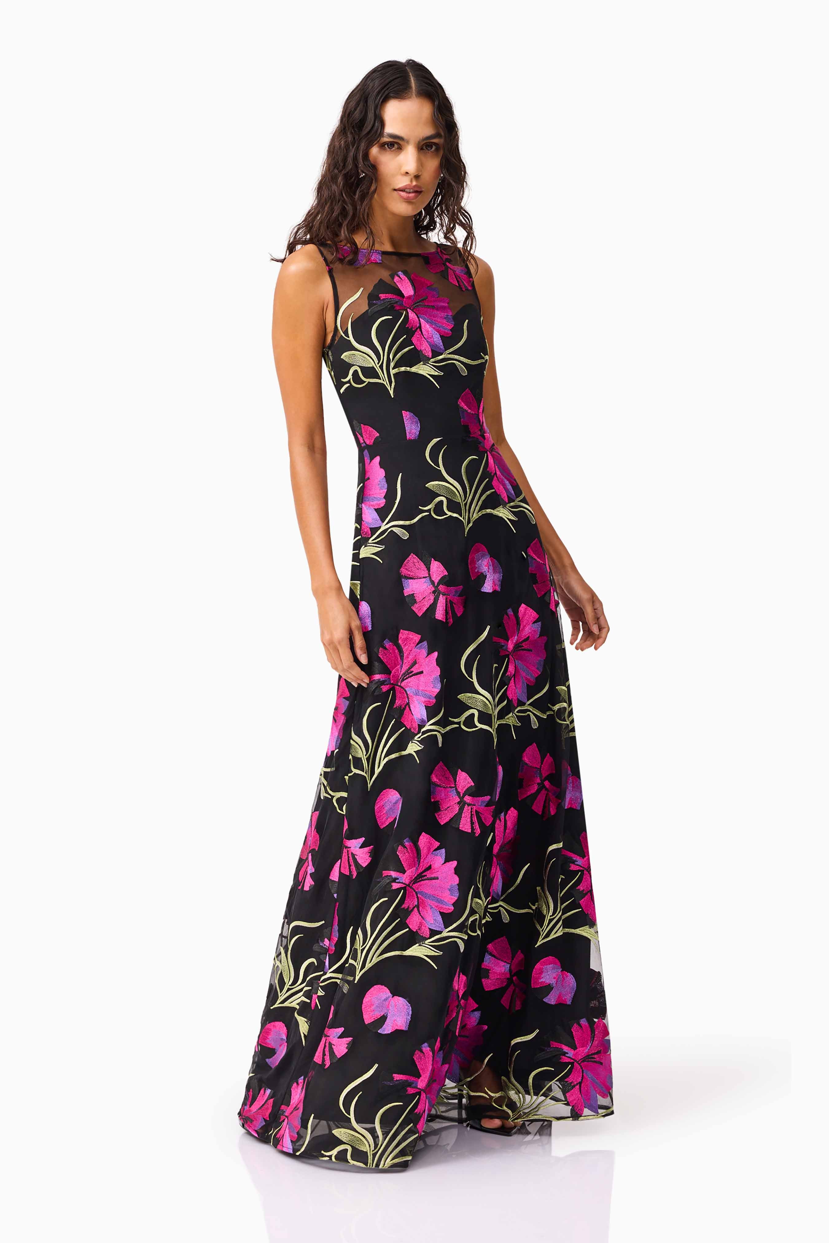 Amaya Gown in Black & Pink Floral - Image 6