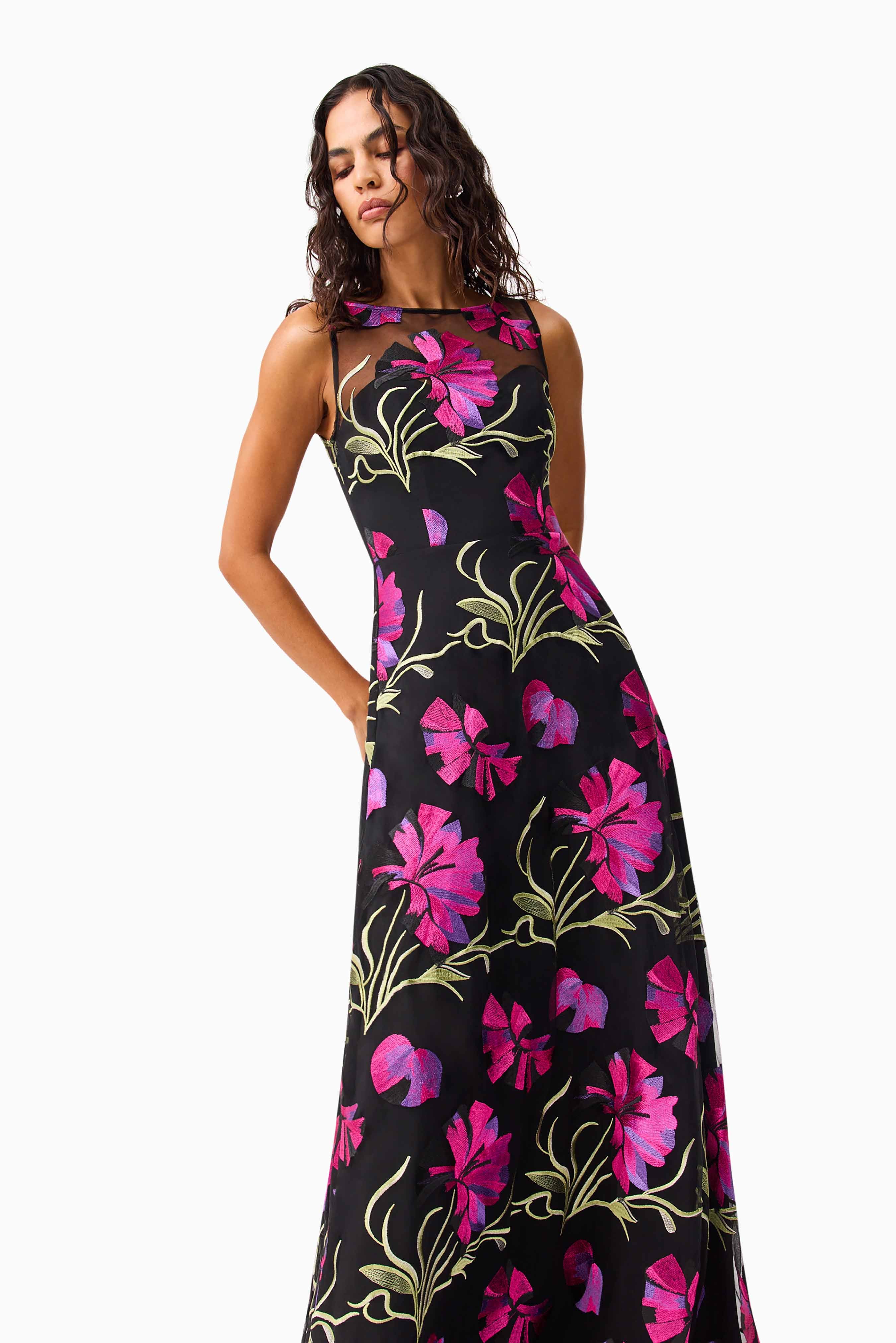 Amaya Gown in Black & Pink Floral - Image 7