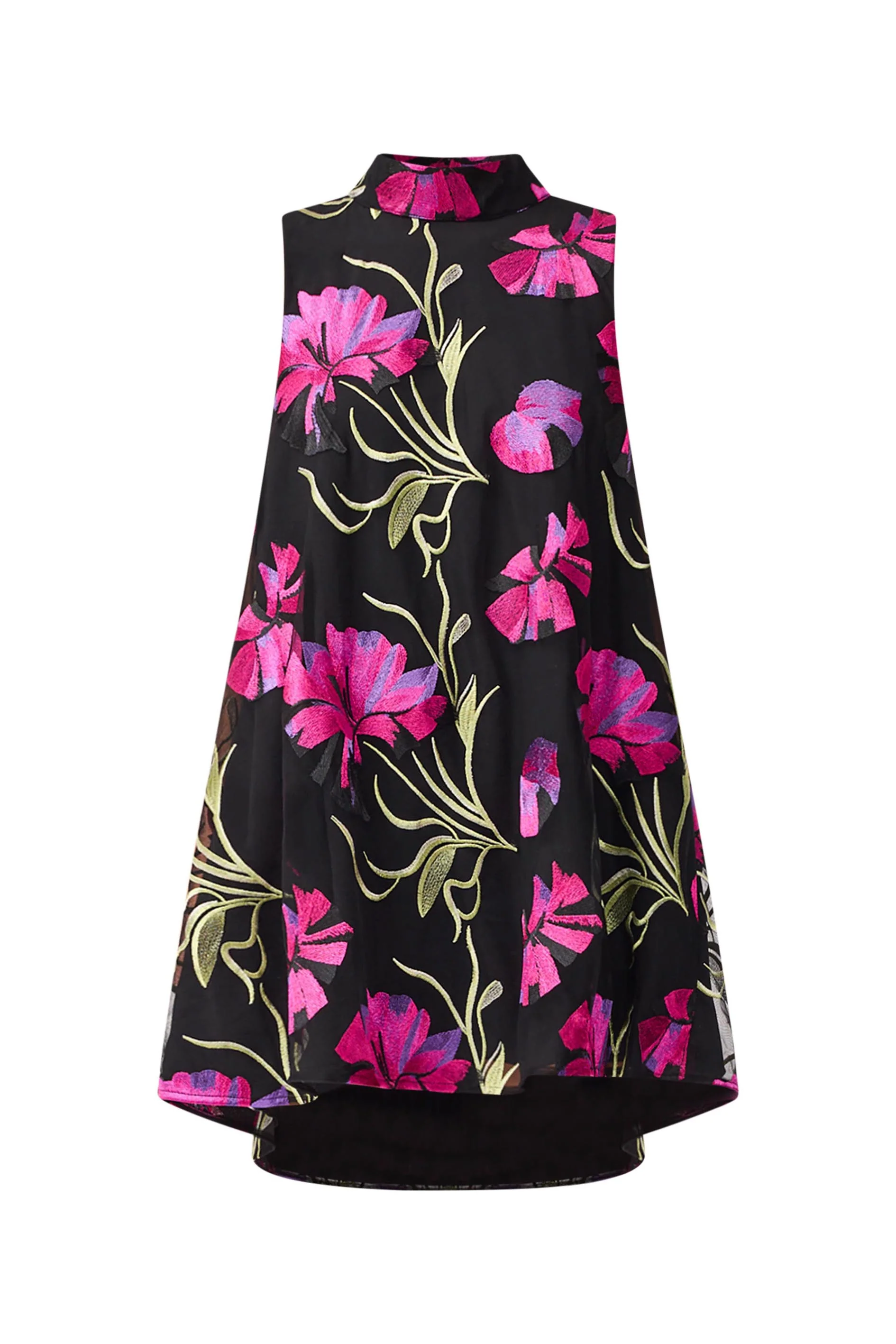 Amaya High Neck Mini Dress in Black & Pink Floral - Image 7