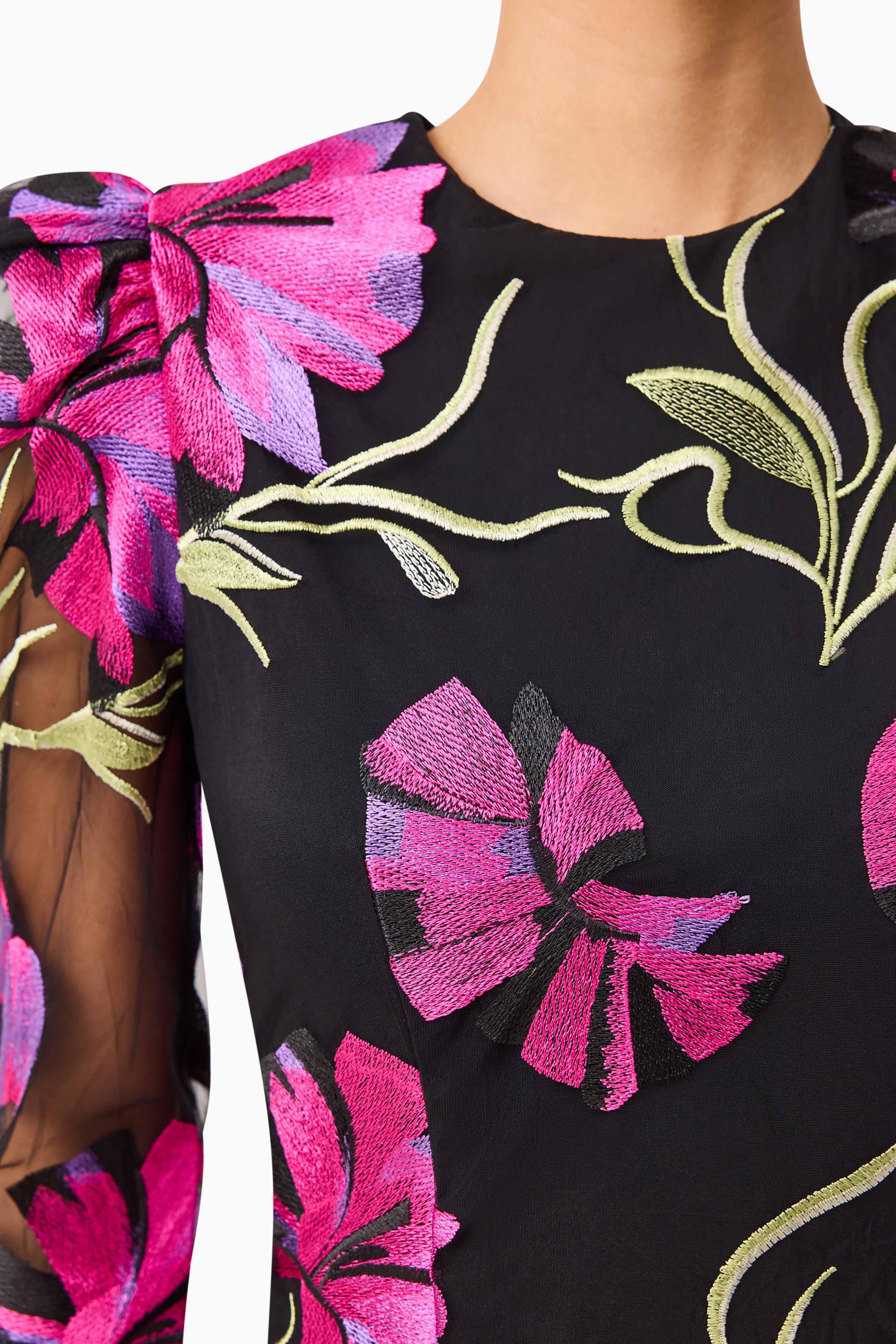Amaya Long Sleeve Mini Dress in Black & Pink Floral - Image 7