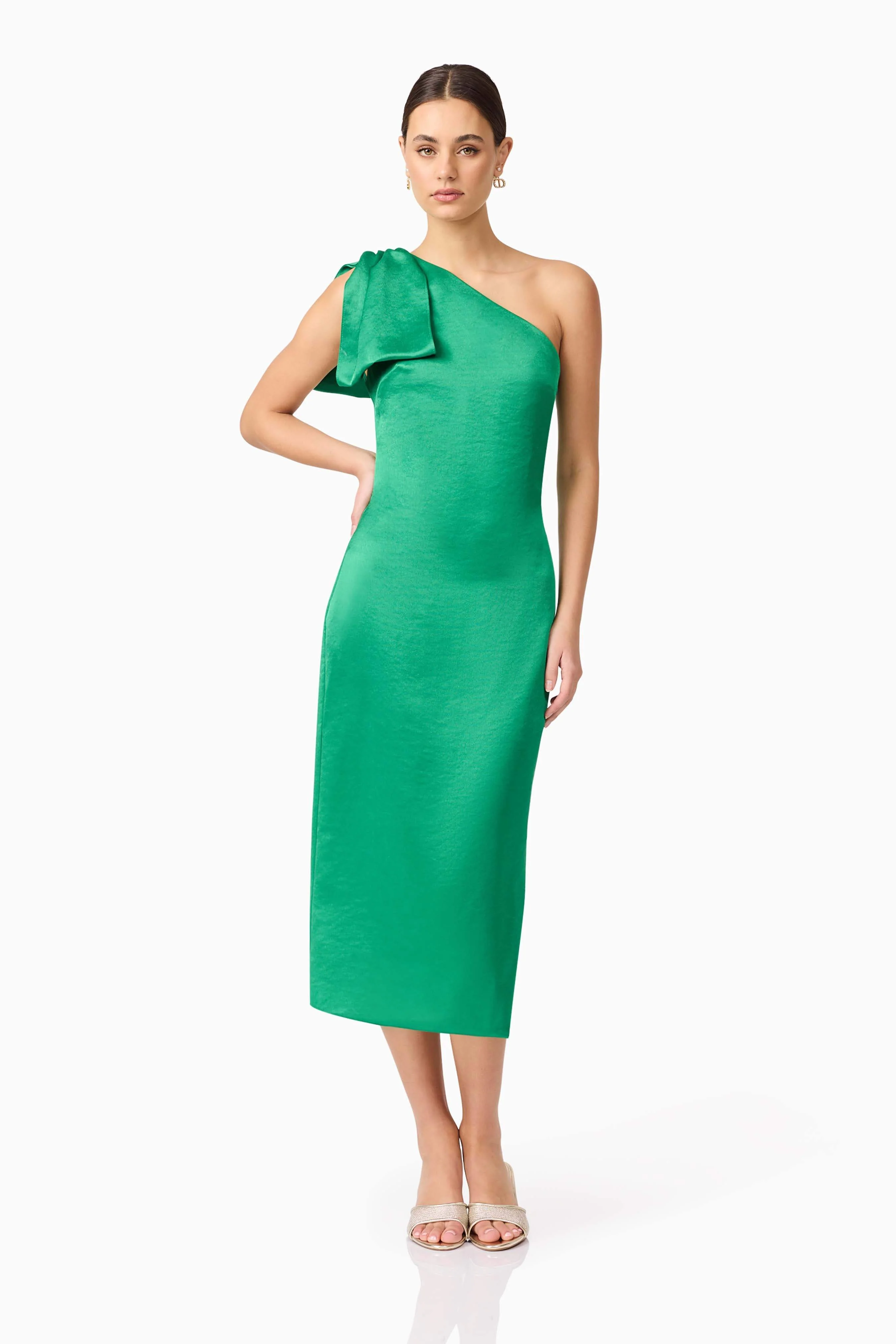 Ameera Asymmetrical Midi Dress in Green - Image 4