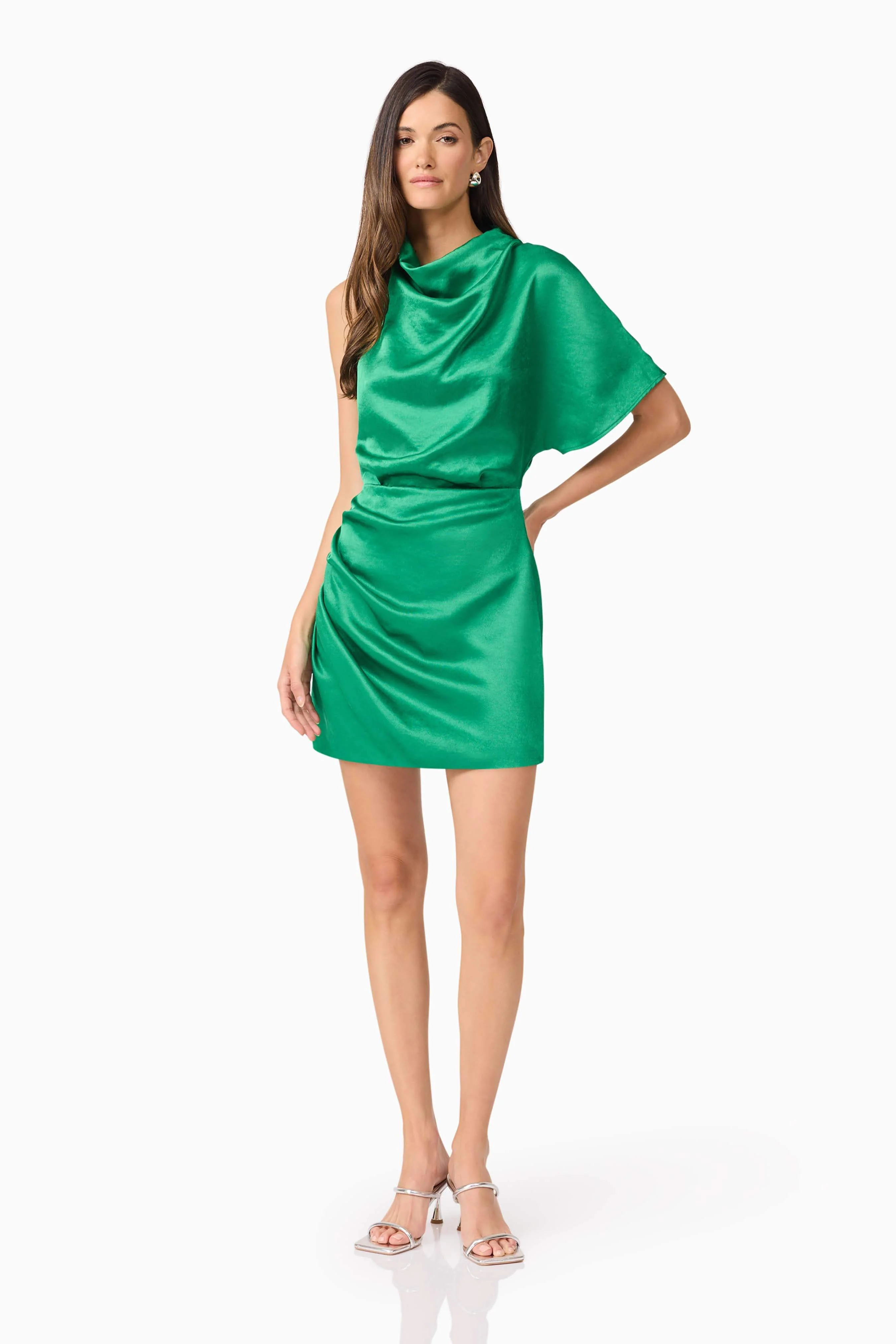 Ameera One Shoulder Mini Dress in Green - Image 4