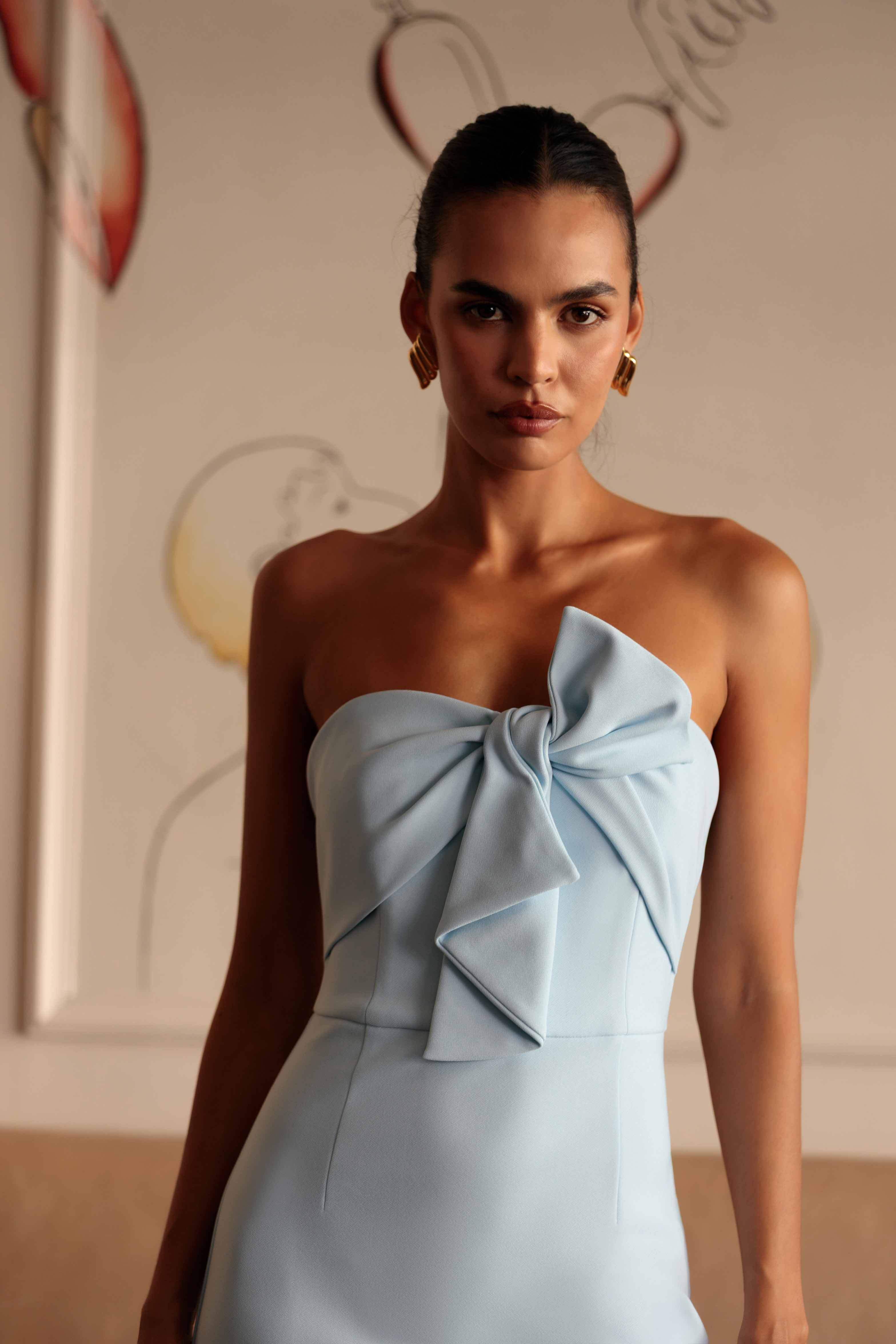 Ami Strapless Midi Dress in Blue - Image 2
