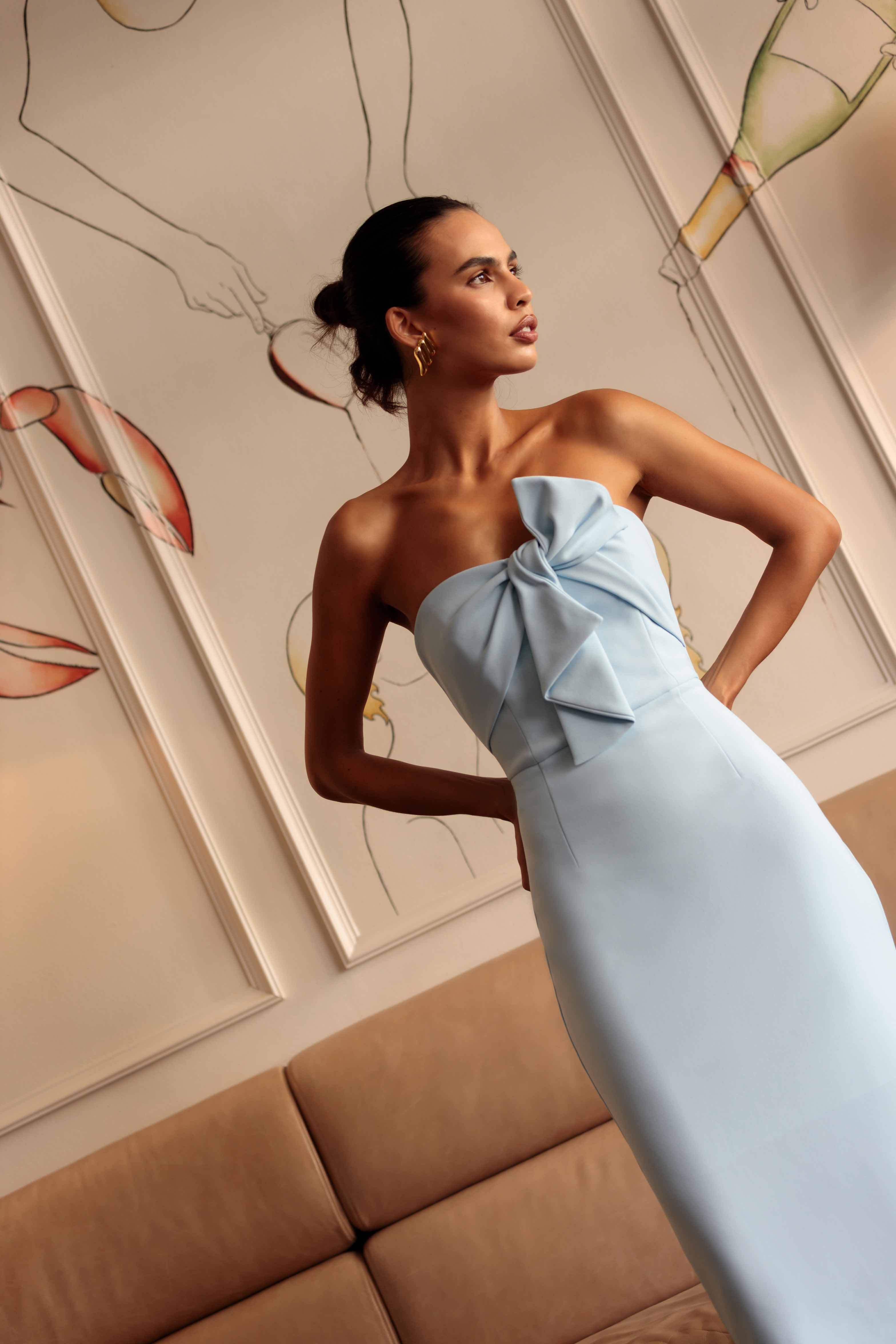 Ami Strapless Midi Dress in Blue - Image 3