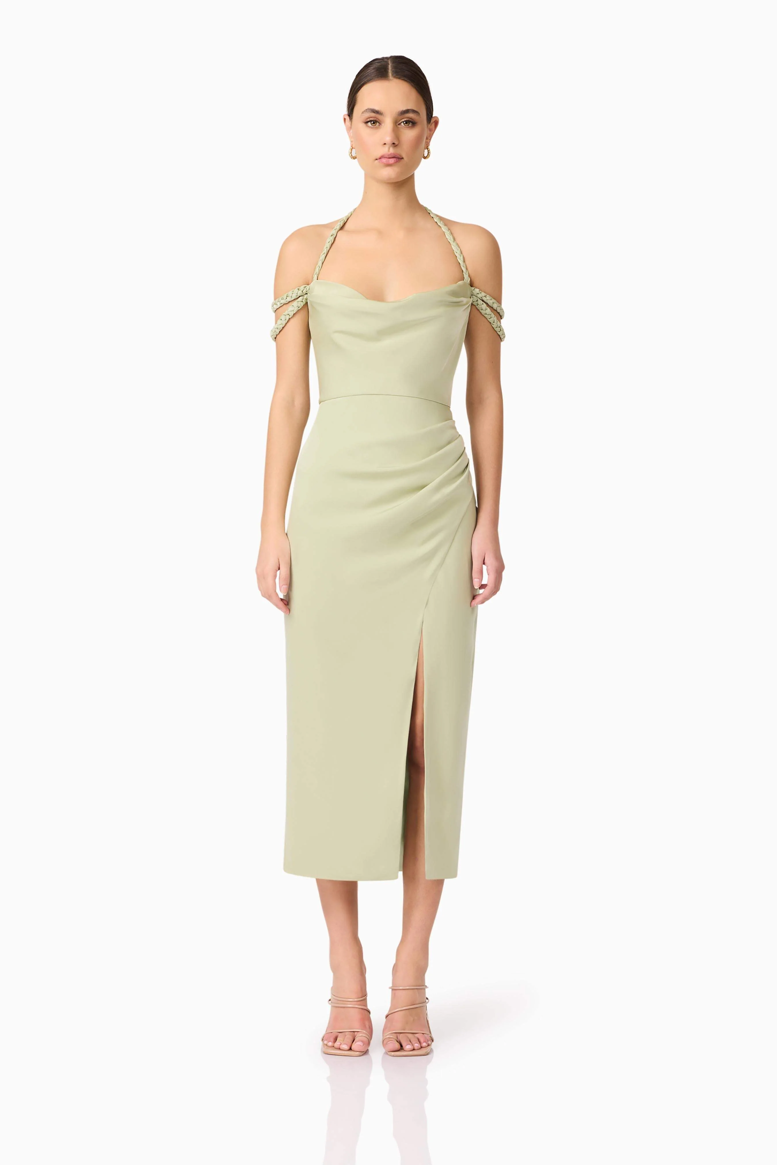 Anika Cowl Neck Midi Dress in Green