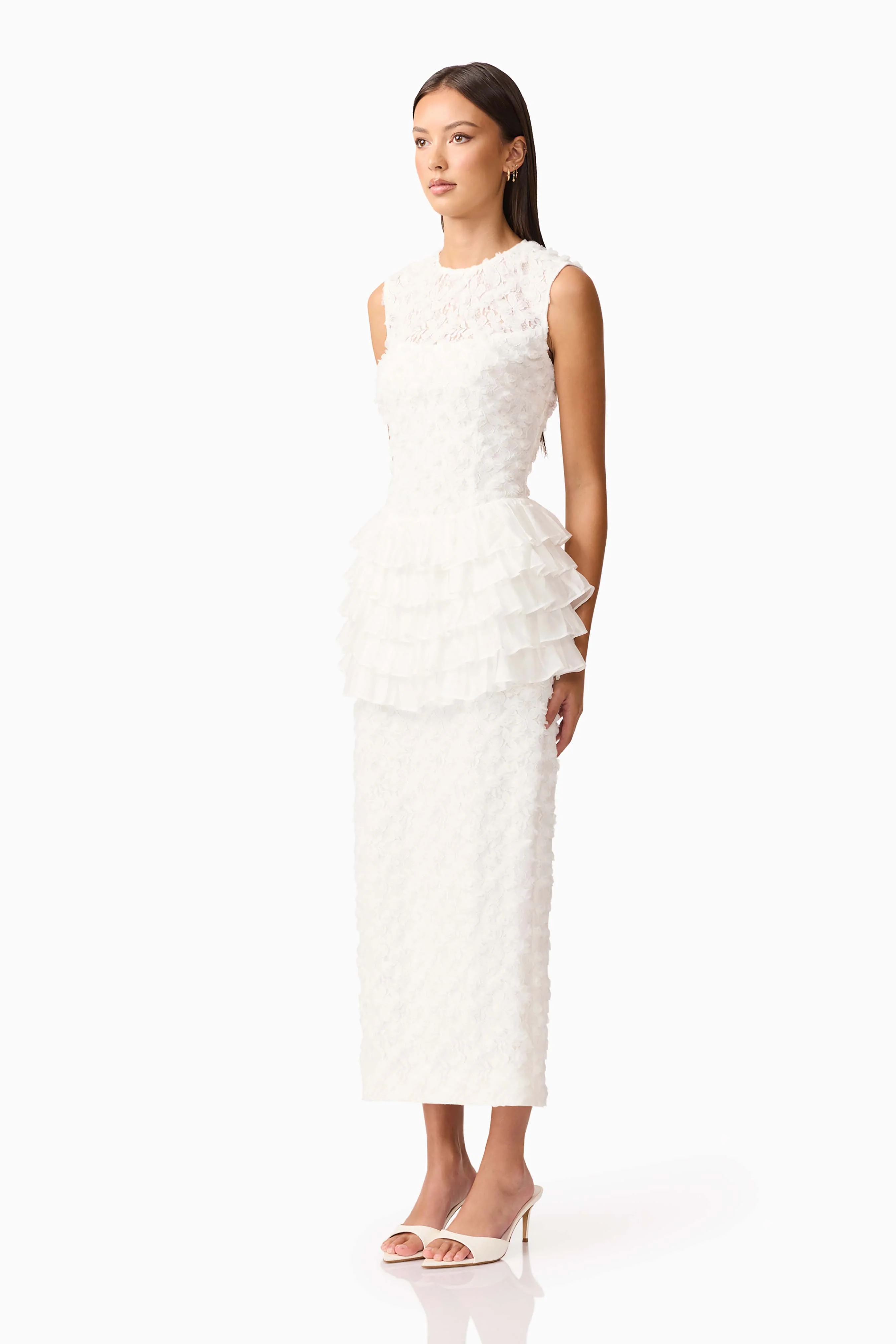 Athena Lace Midi Dress in White - Image 3
