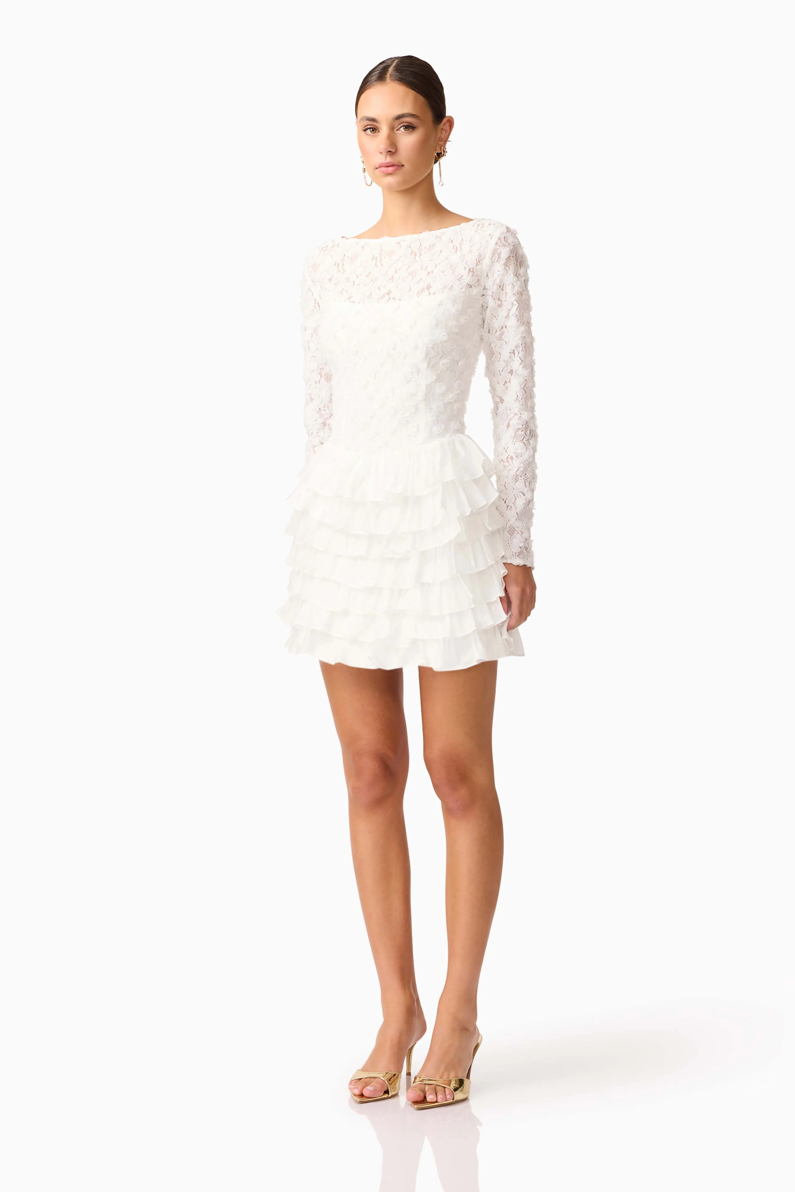 Athena Long Sleeve Lace Mini Dress in White - Image 3