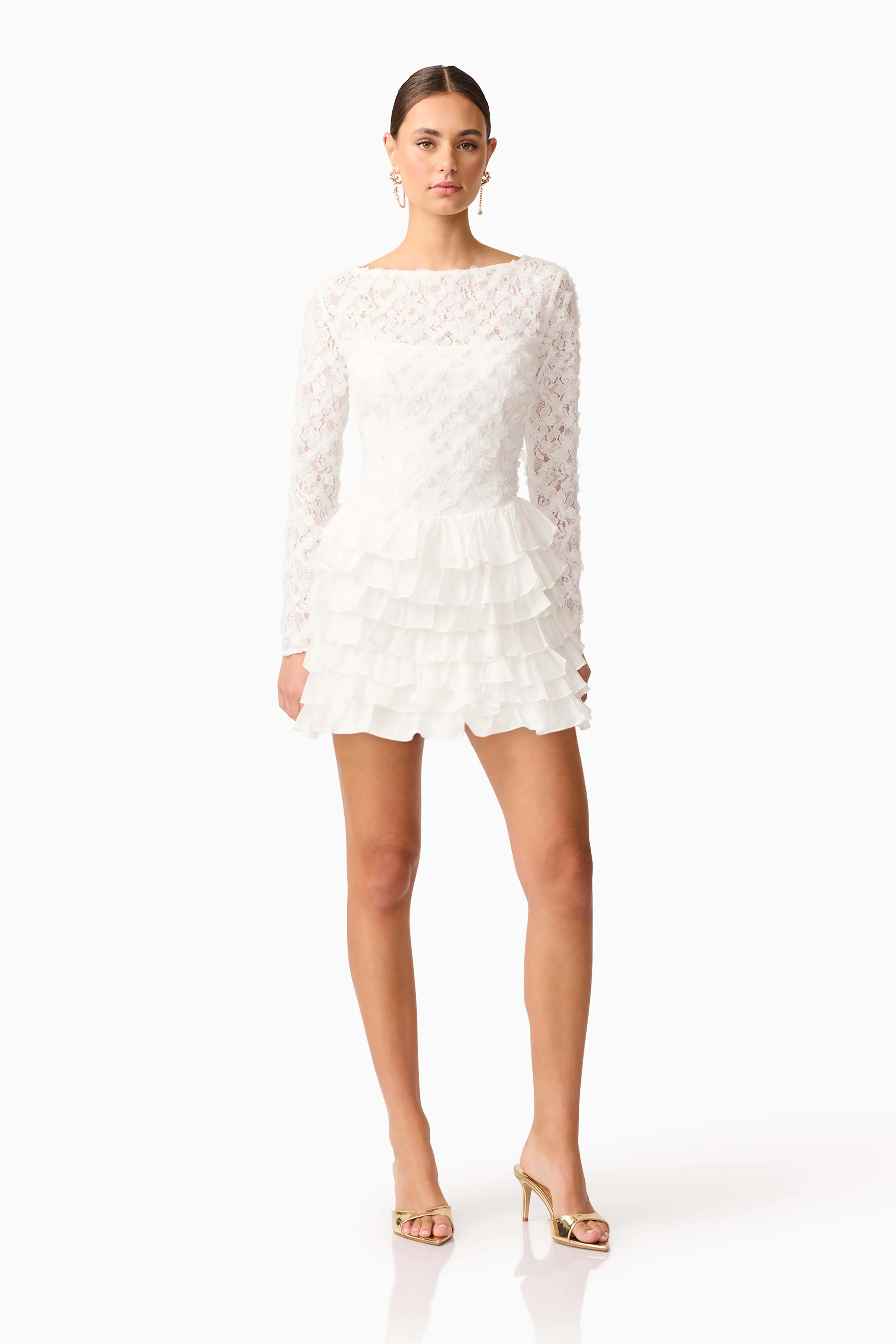 Athena Long Sleeve Lace Mini Dress in White - Image 4