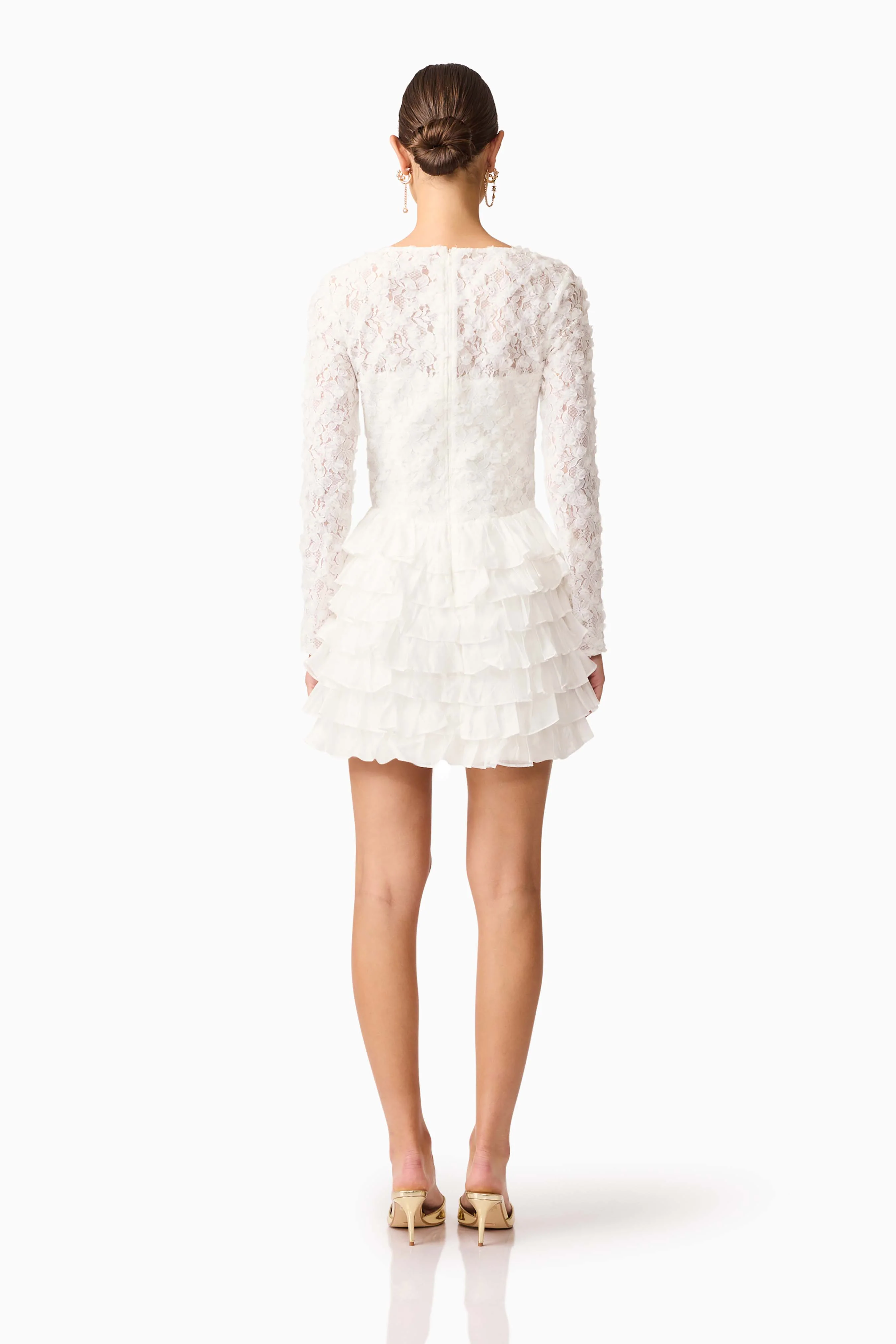 Athena Long Sleeve Lace Mini Dress in White - Image 5