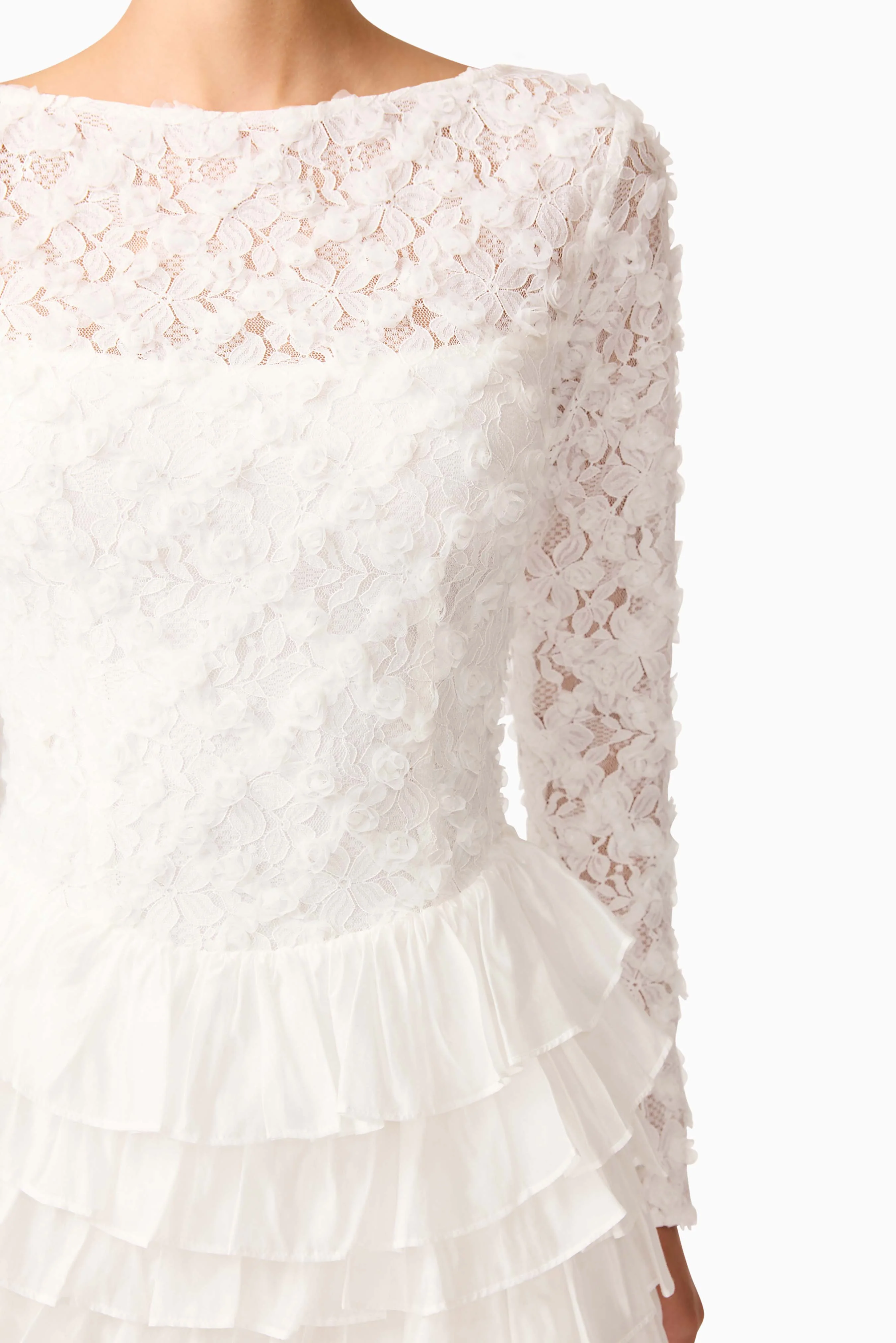 Athena Long Sleeve Lace Mini Dress in White - Image 7