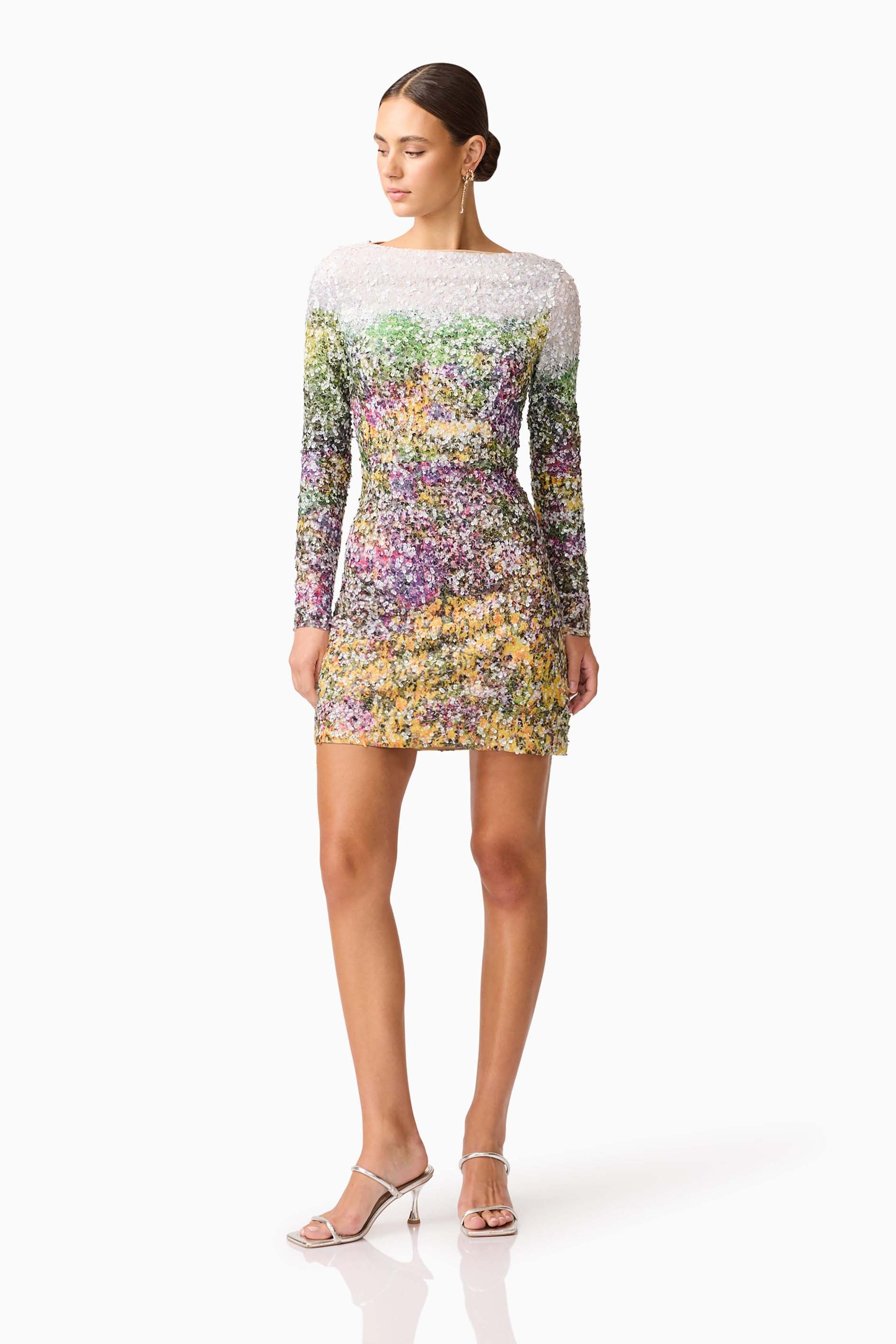 Arden Long Sleeve Mini Dress in Multi Ombre - Image 4