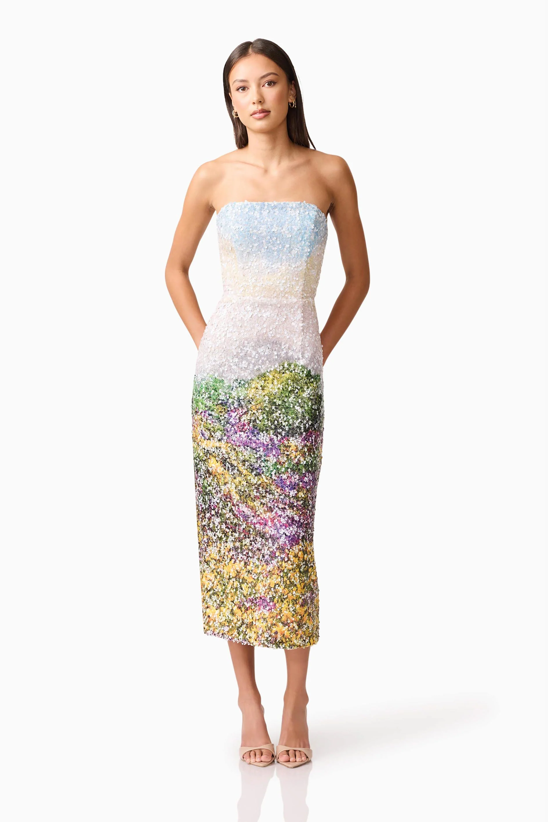 Arden Strapless Midi Dress in Multi Ombre - Image 4