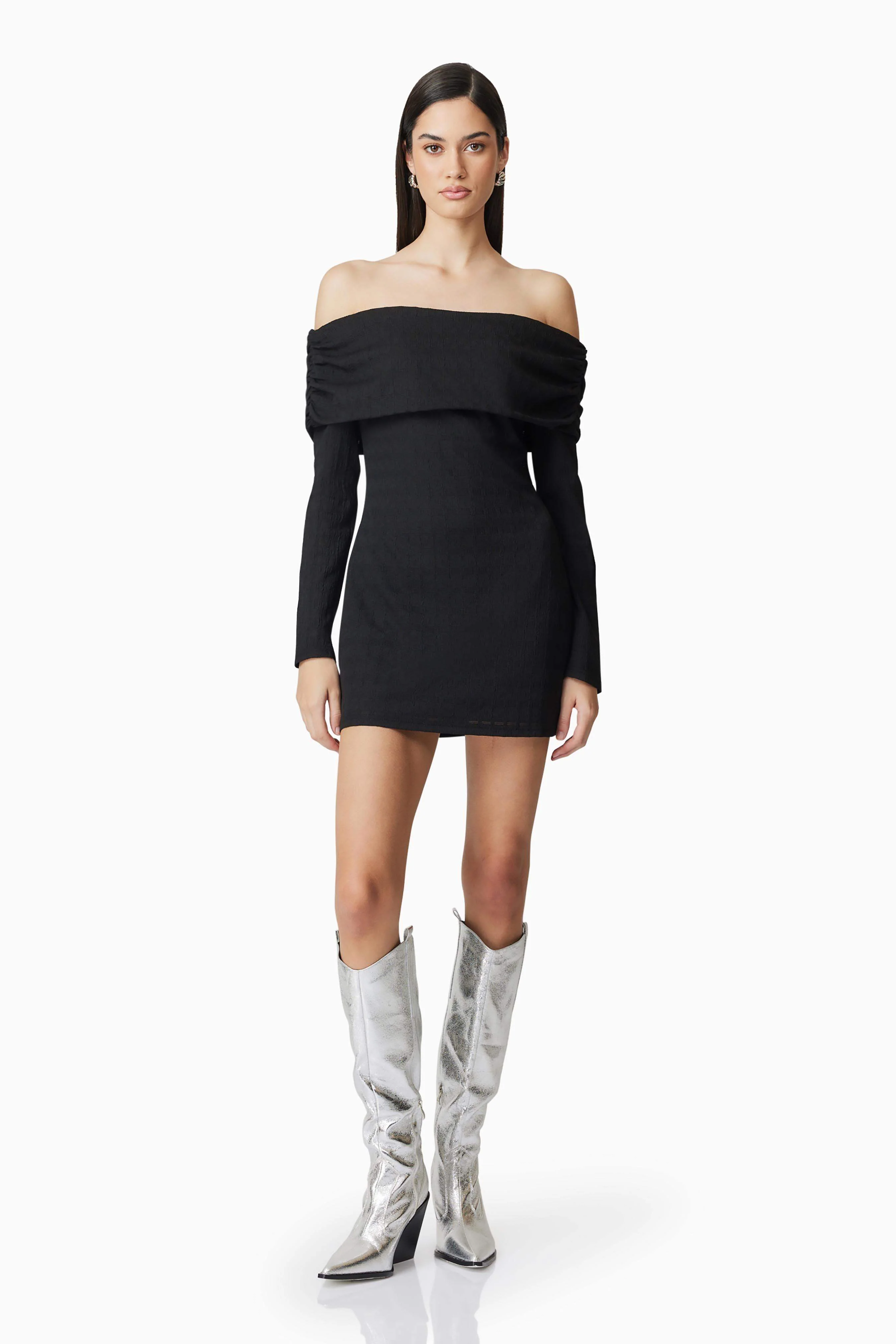 CURAAE Ari Off The Shoulder Mini Dress In Black - Image 2