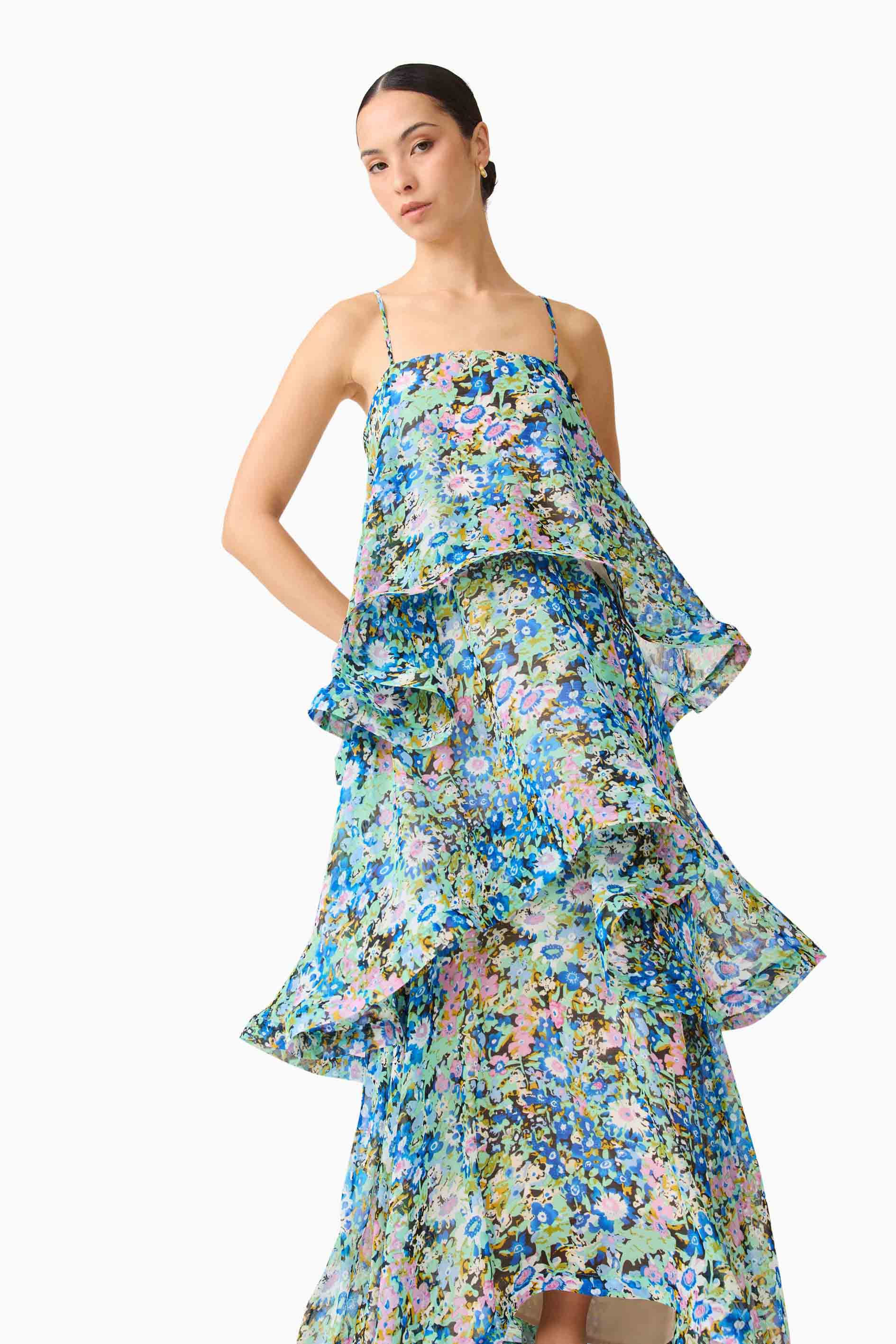 Armani Tiered Maxi Dress In Blue Floral - Image 4