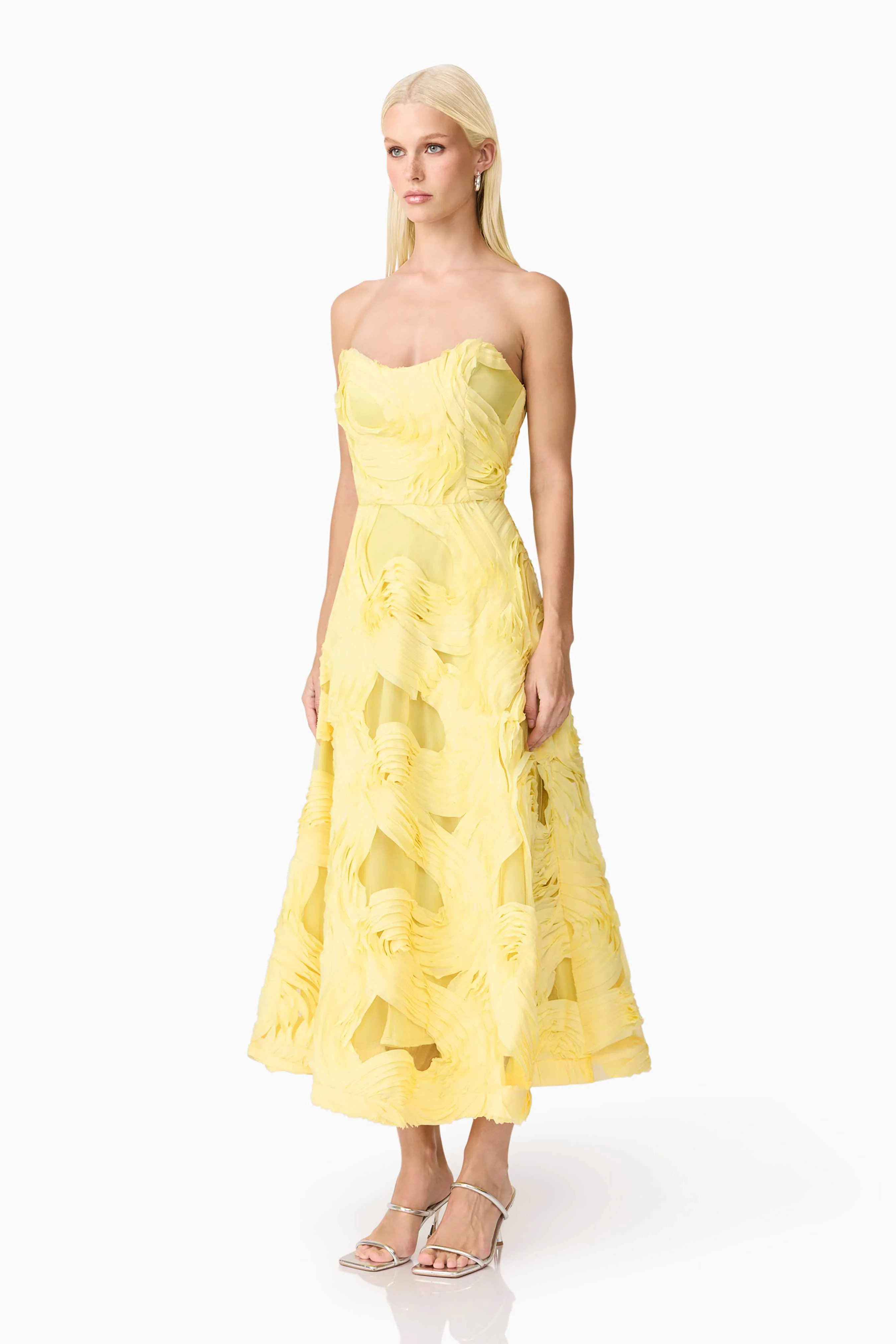 Asher Sweetheart Midi Dress in Yellow - Image 3