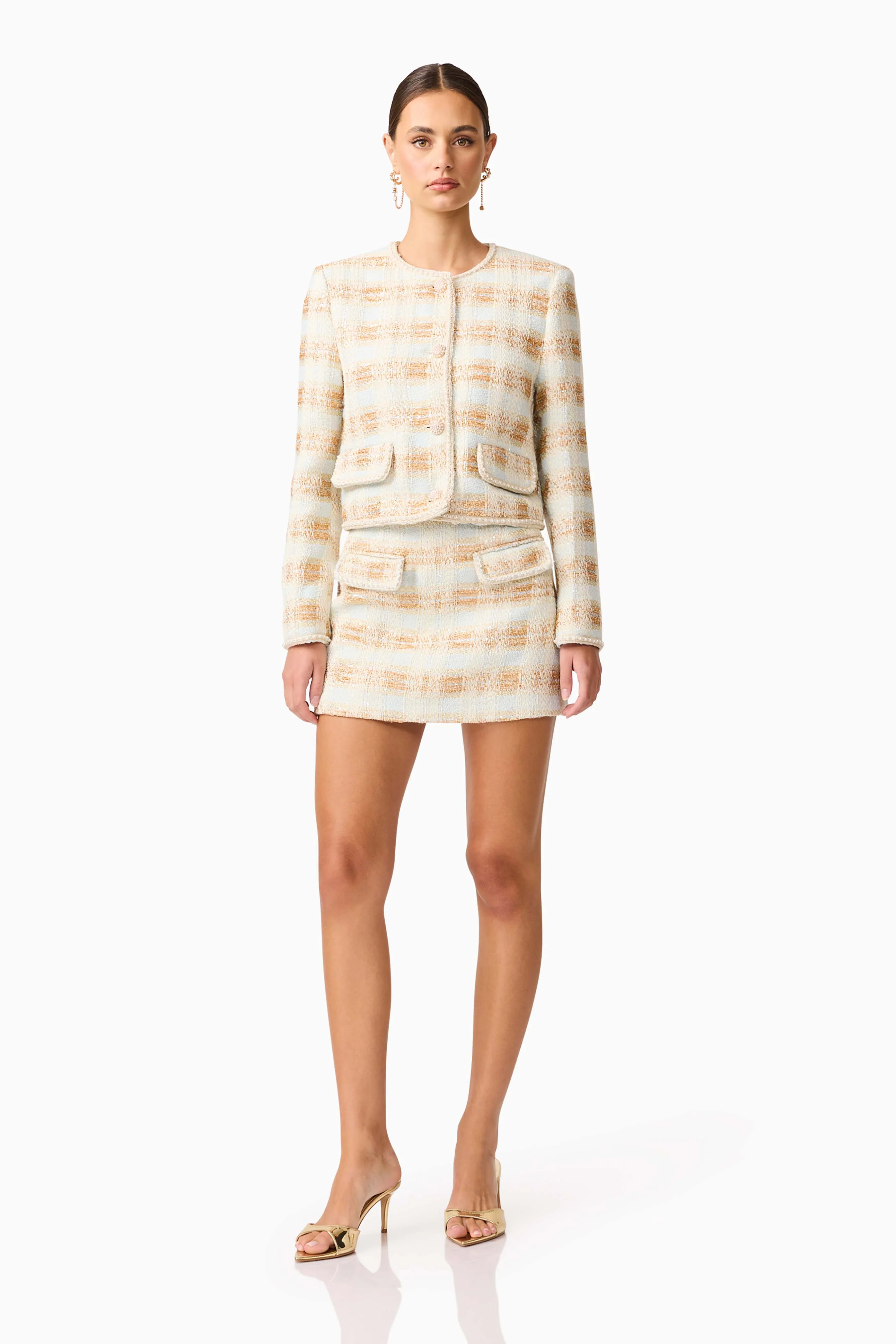 Ashlyn Tweed Jacket in Gold & White - Image 3