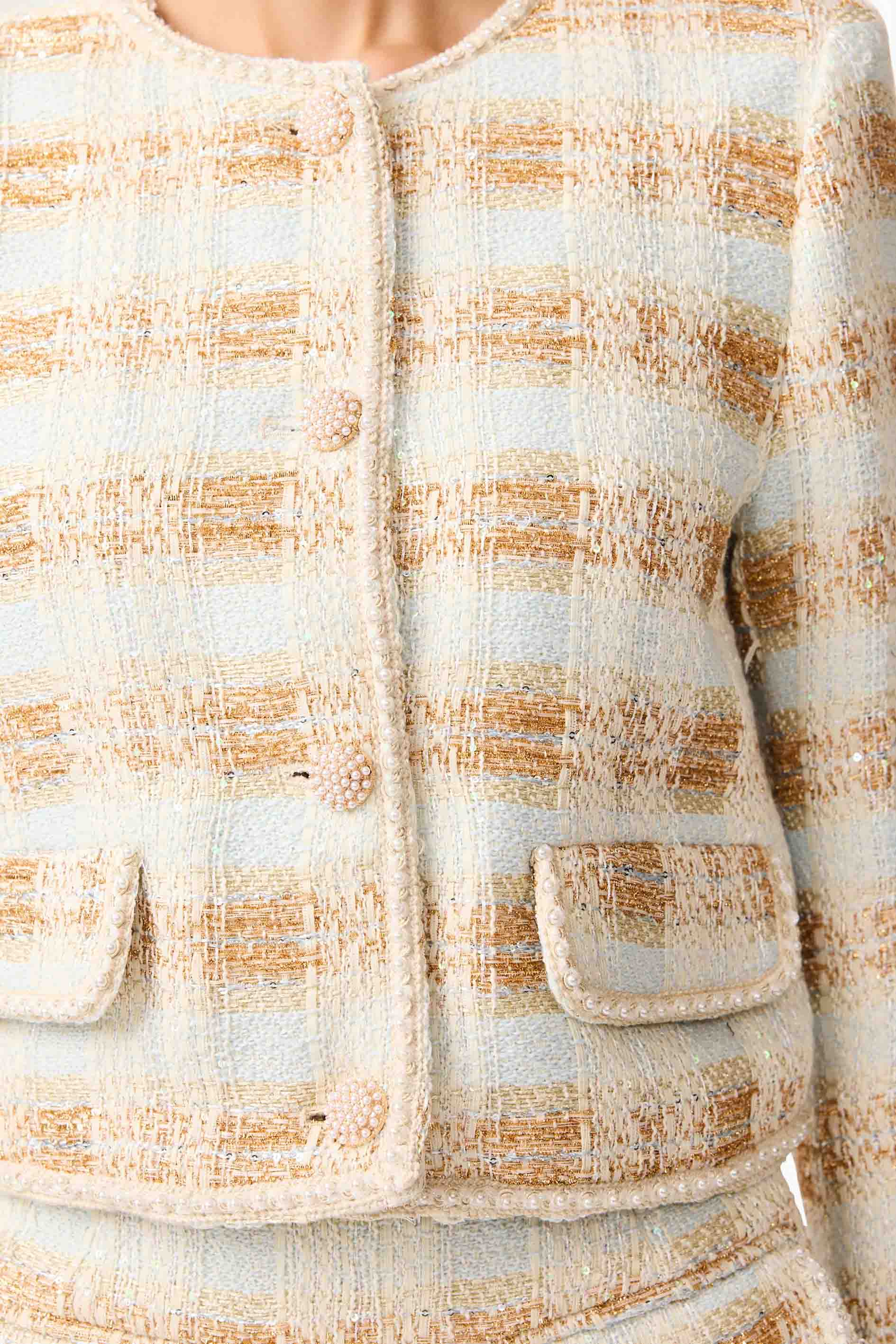 Ashlyn Long Sleeve Tweed Set in White & Gold - Image 7