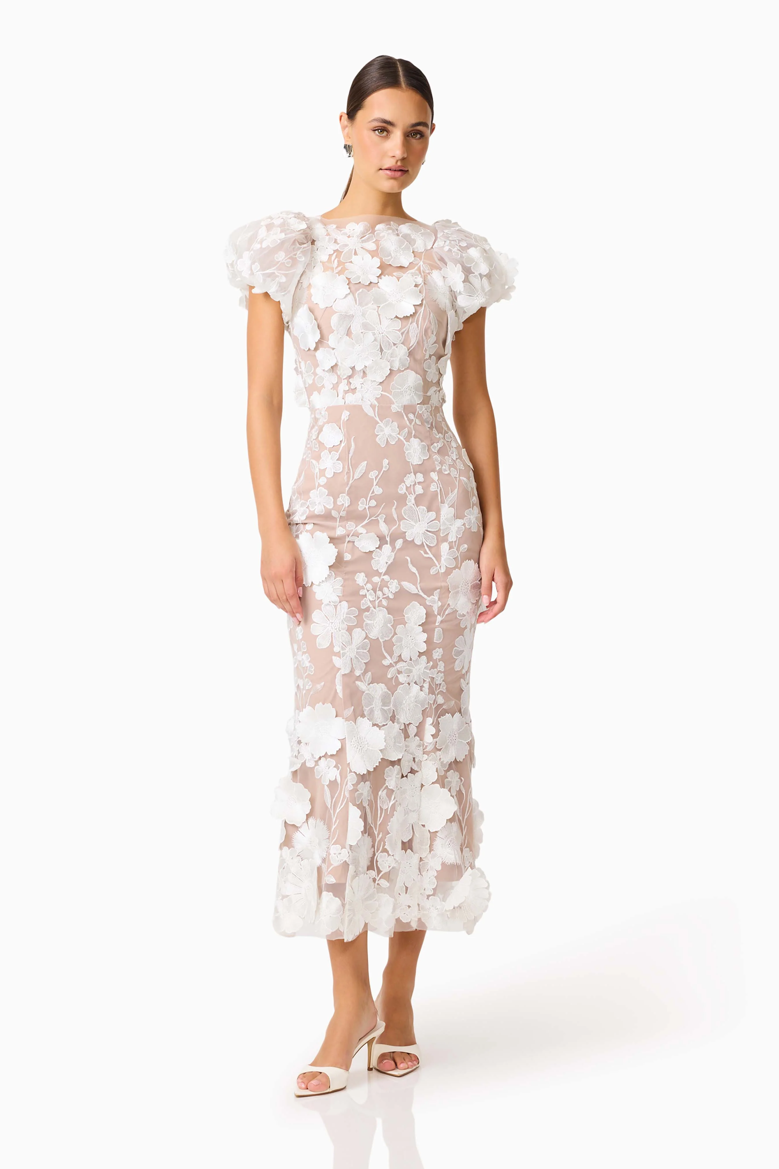 Astraea 3D Lace Maxi Dress In White - Image 3