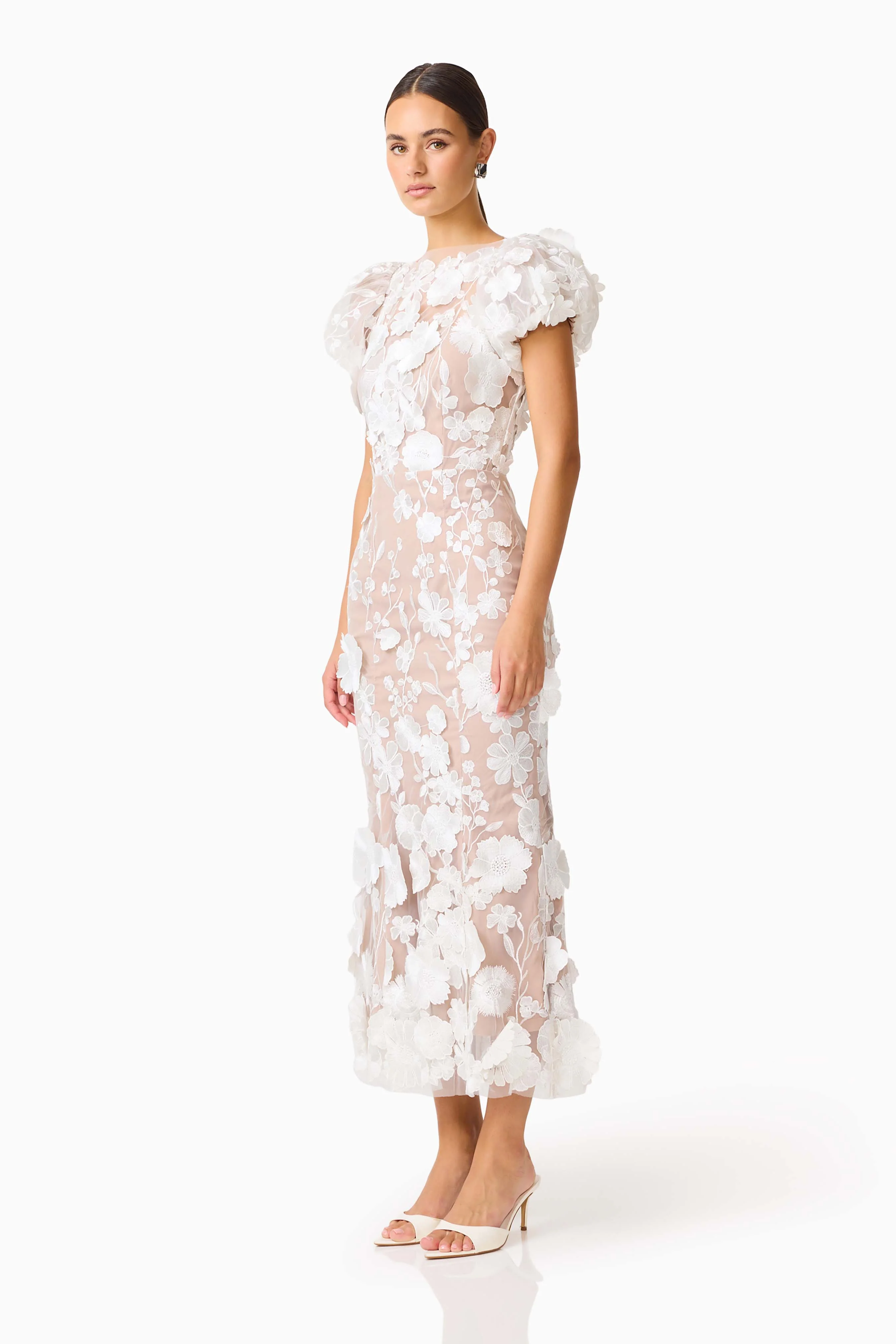 Astraea 3D Lace Maxi Dress In White - Image 4