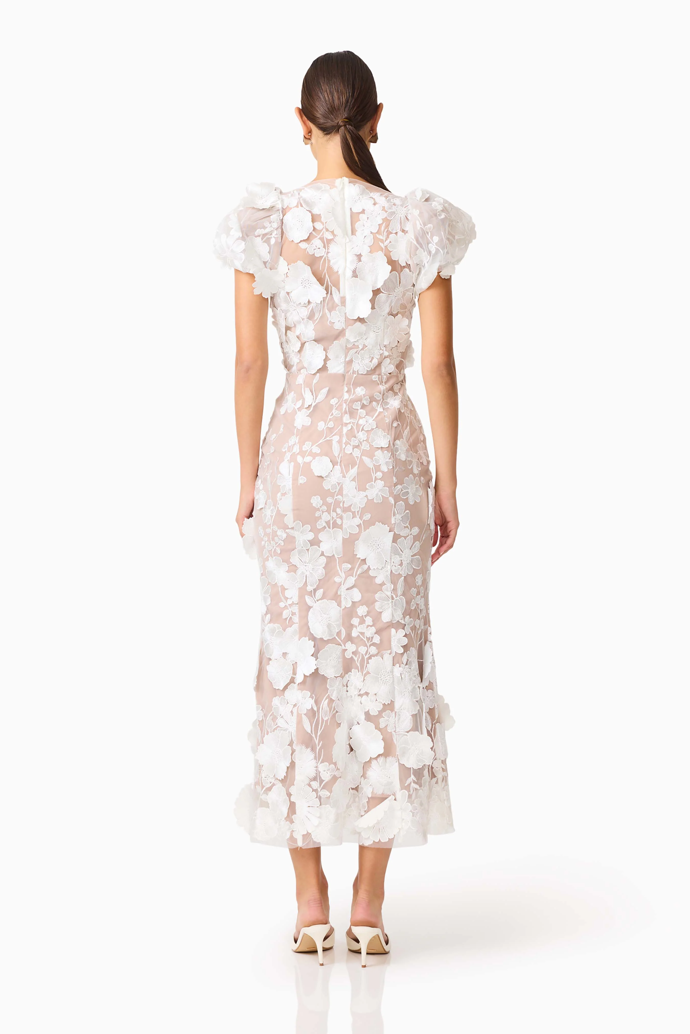 Astraea 3D Lace Maxi Dress In White - Image 5