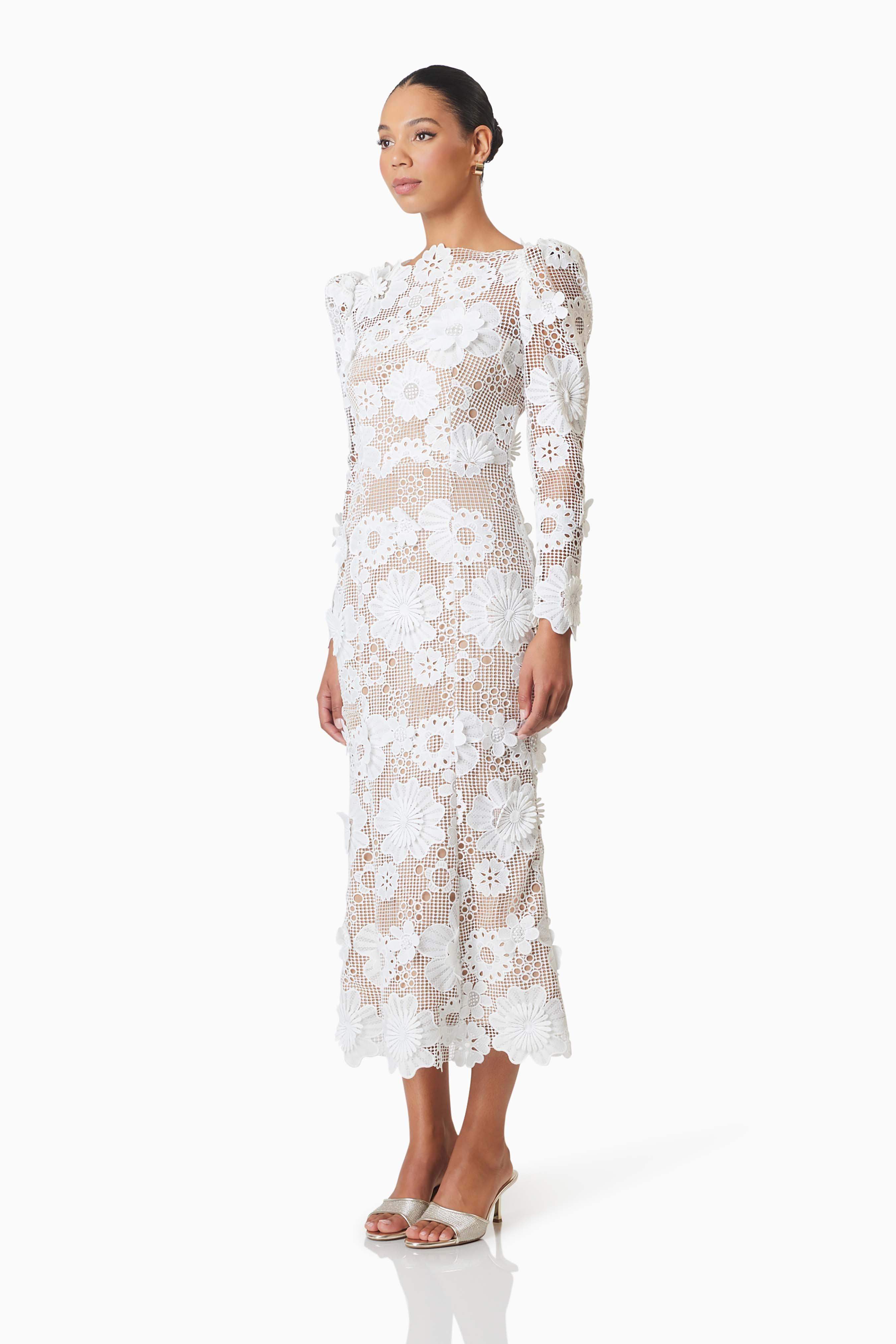 Autumn Long Sleeve Midi Dress In White - Image 3