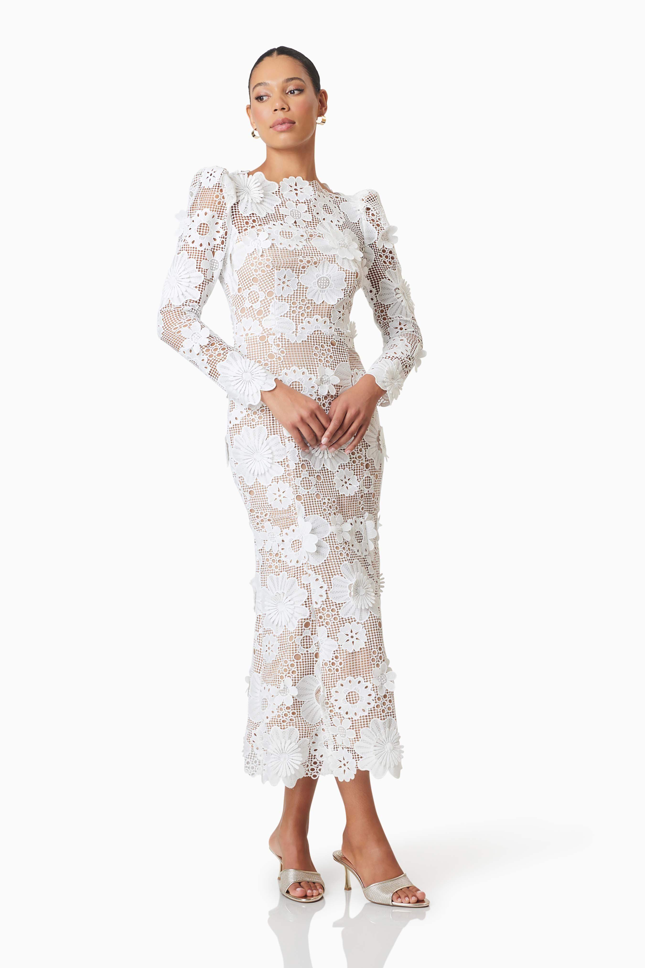 Autumn Long Sleeve Midi Dress In White - Image 4