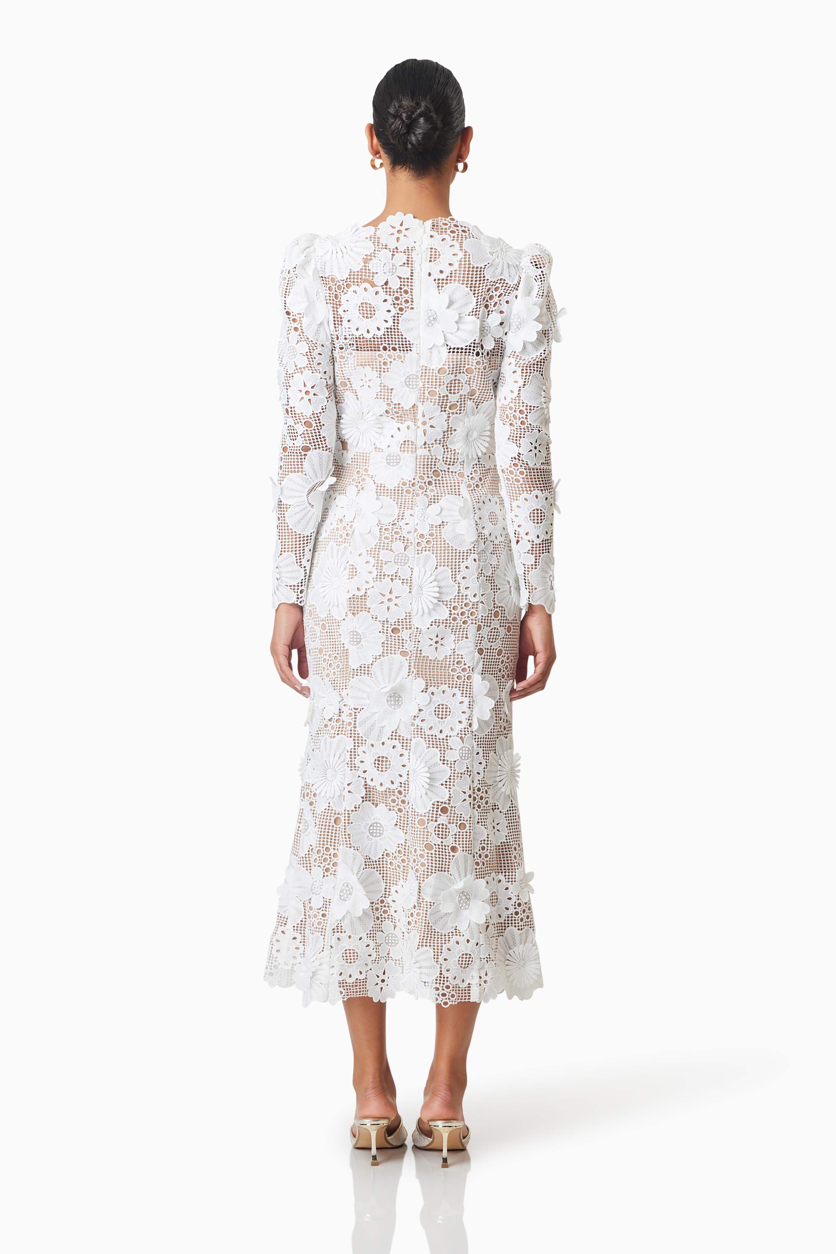Autumn Long Sleeve Midi Dress In White - Image 5