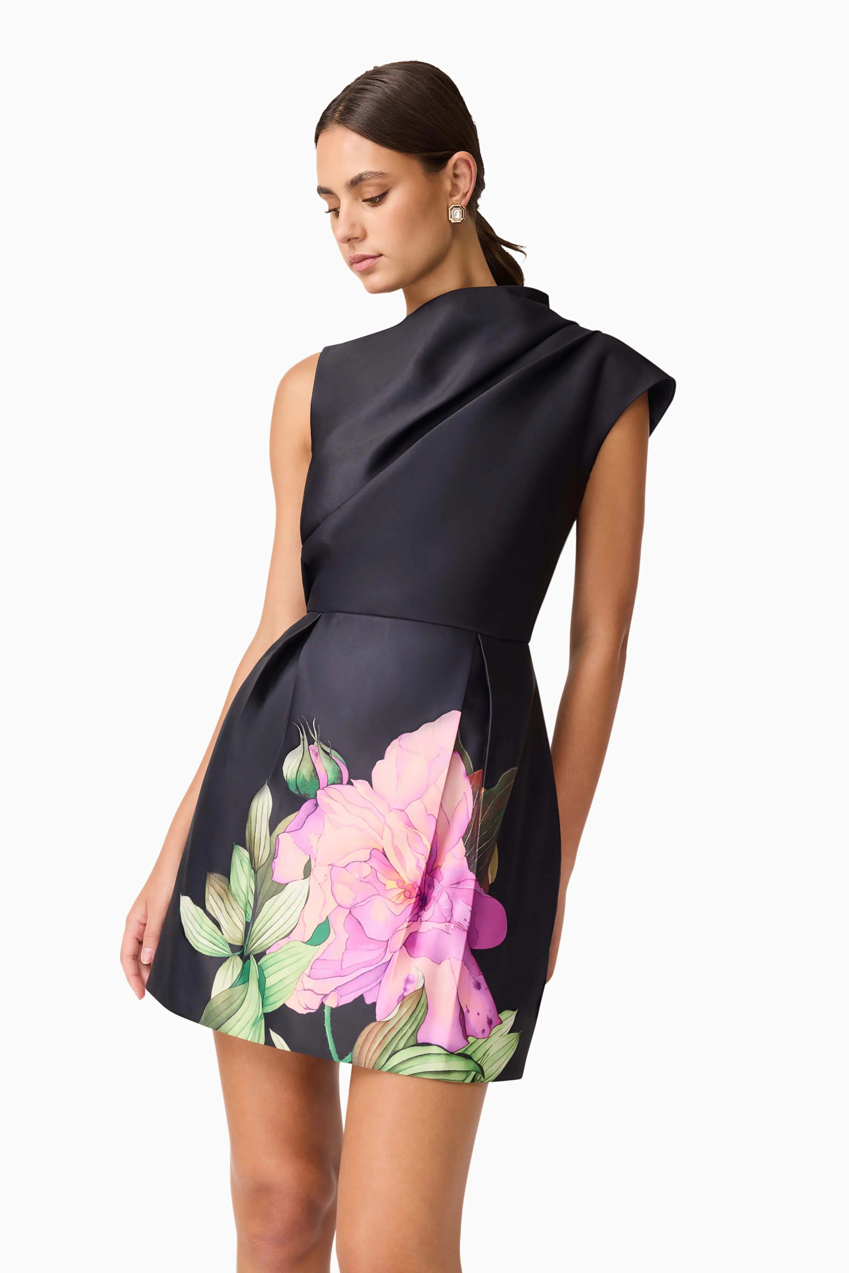 Azelie Aysmmetrical Mini Dress in Black - Image 3