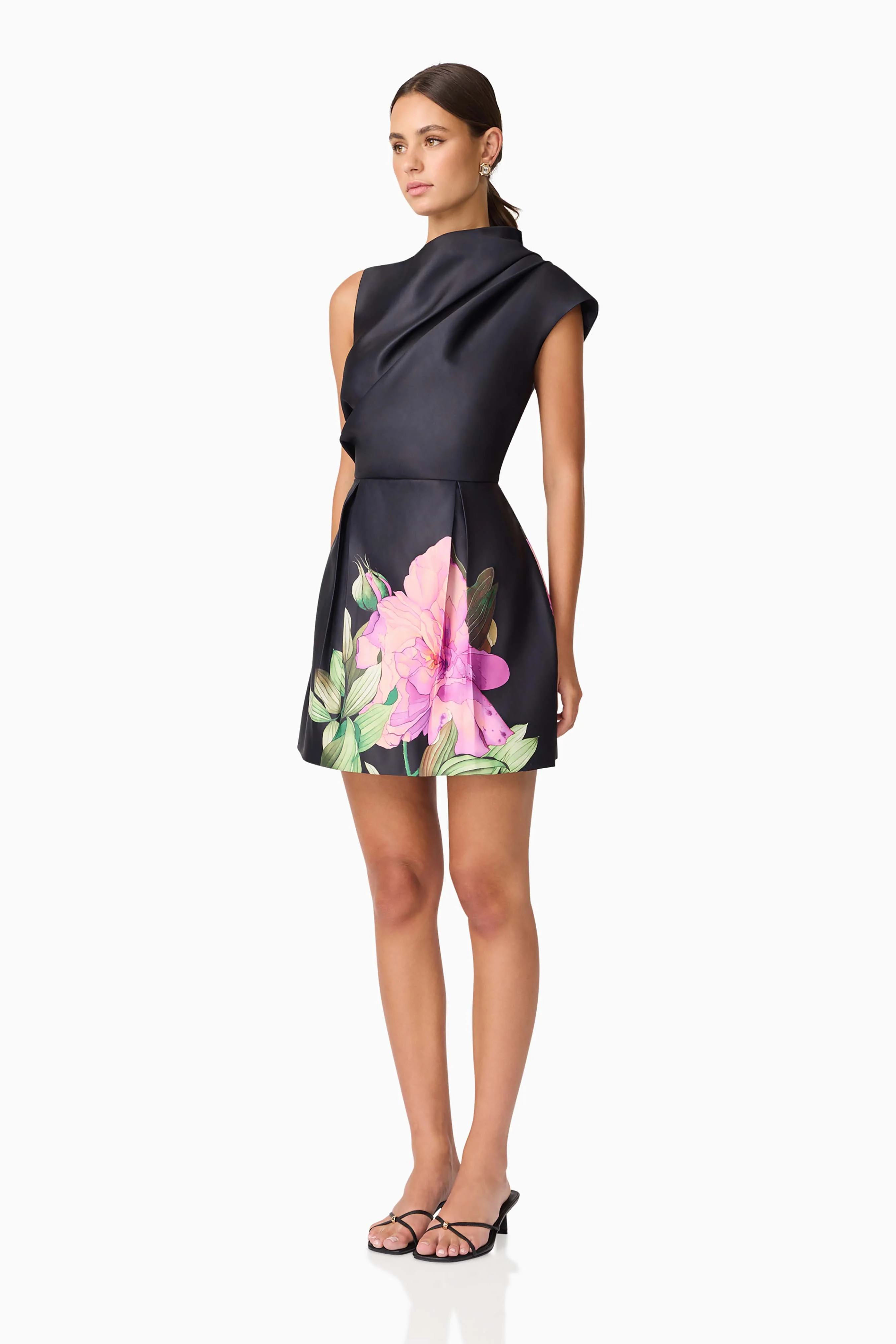 Azelie Aysmmetrical Mini Dress in Black - Image 4