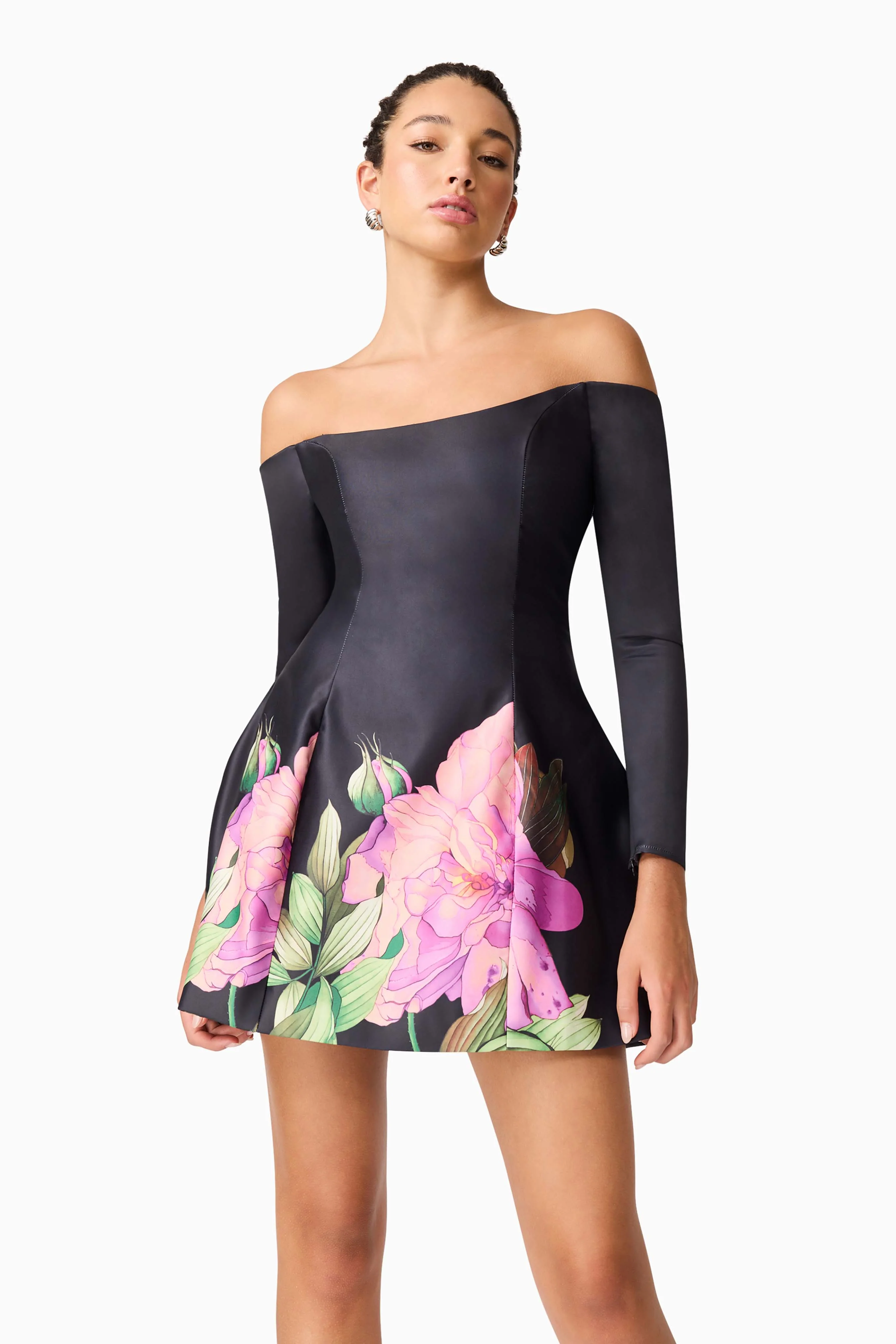 Azelie Off The Shoulder Mini Dress in Black - Image 3