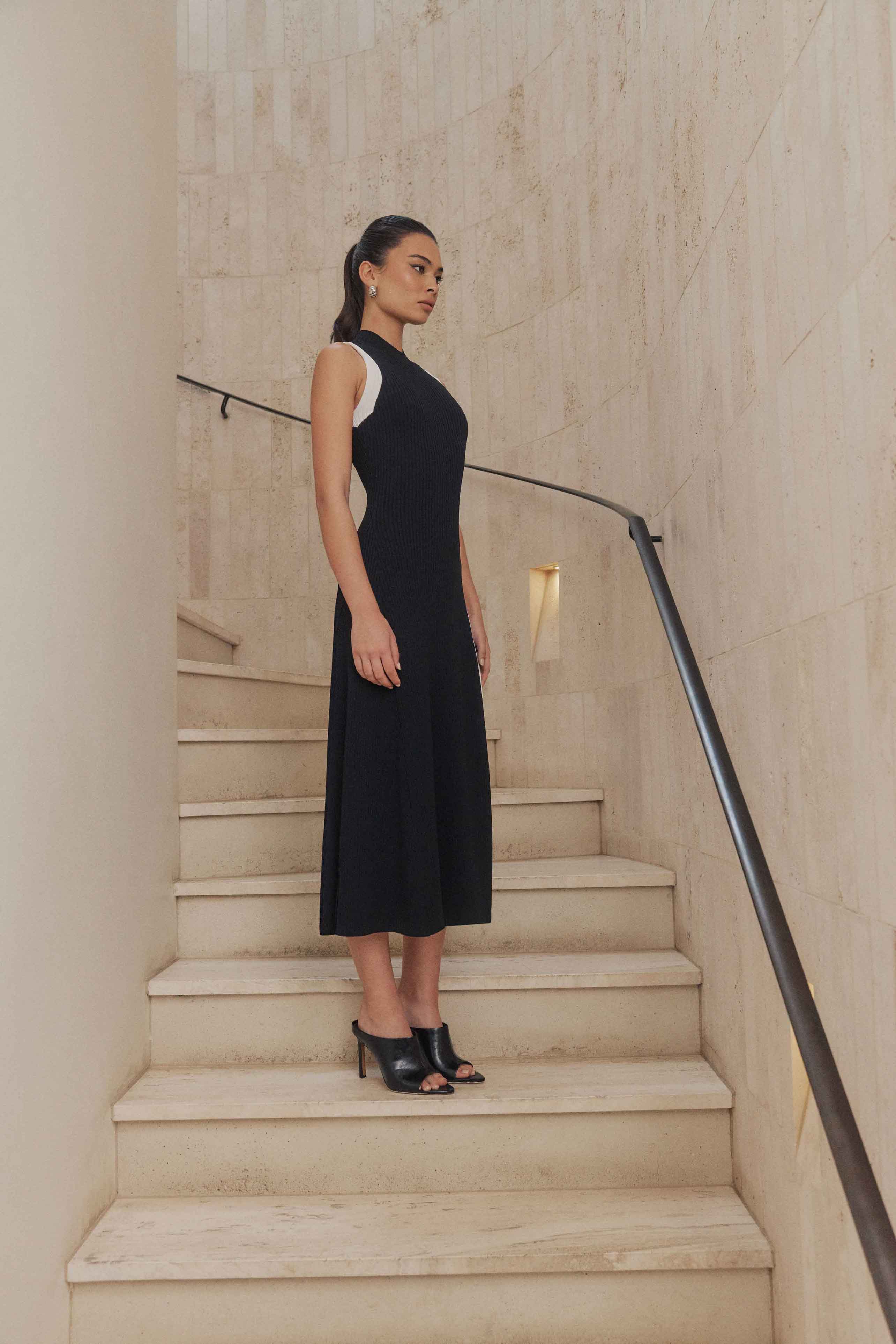 CURAAE Berlin Rib Knit Midi Dress in Black - Image 3
