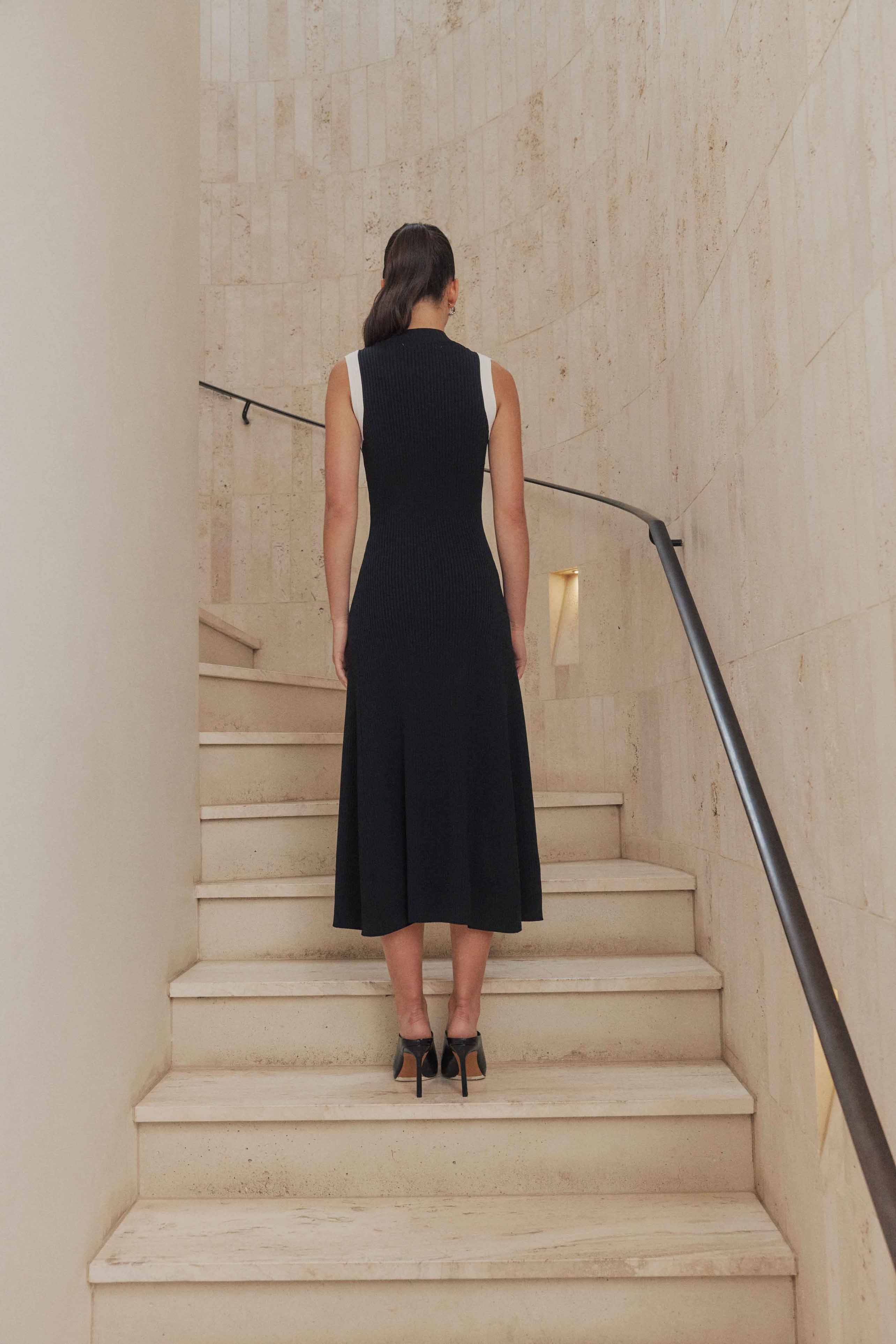 CURAAE Berlin Rib Knit Midi Dress in Black - Image 4