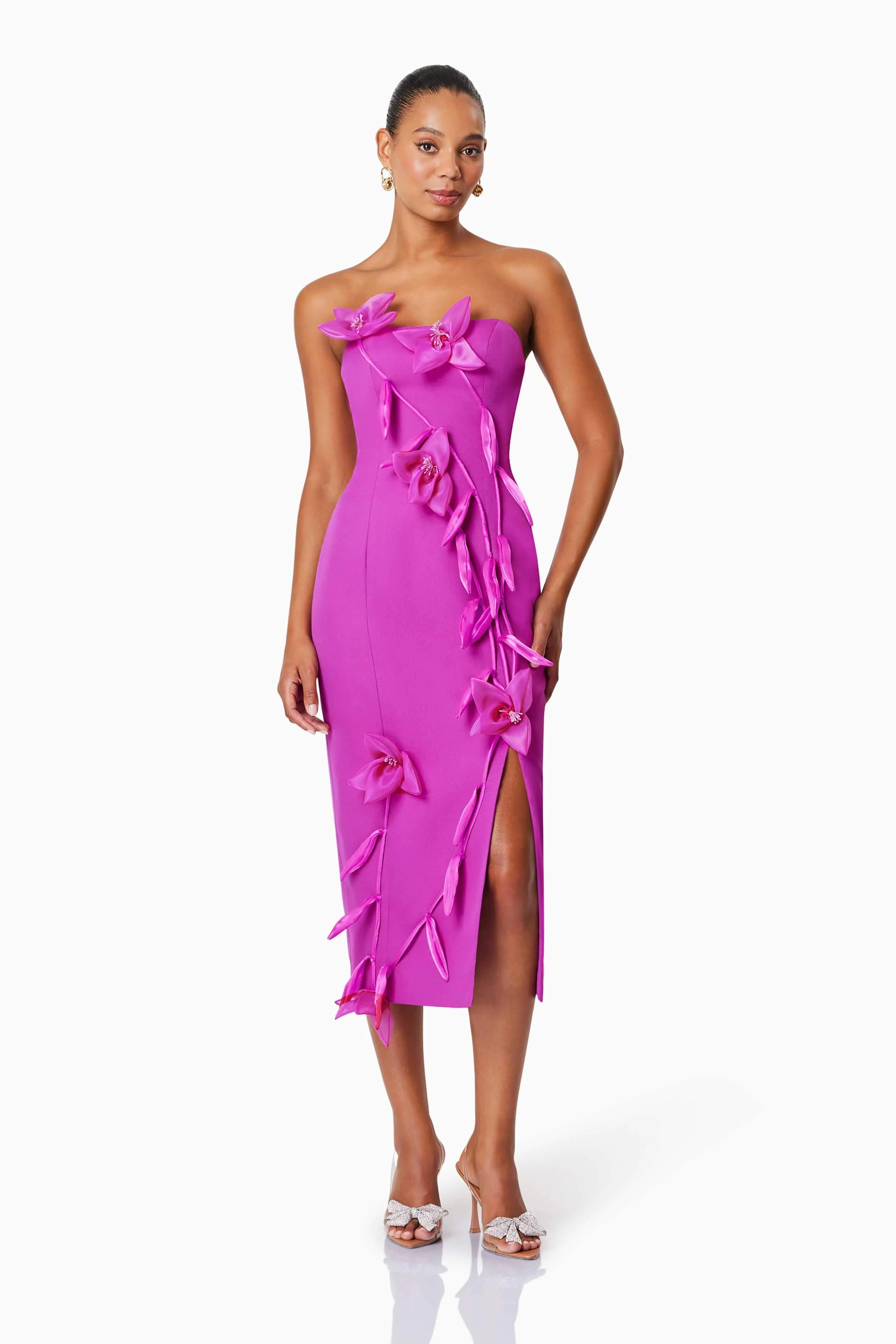 Bethany Strapless Floral Midi Dress In Purple - Image 4