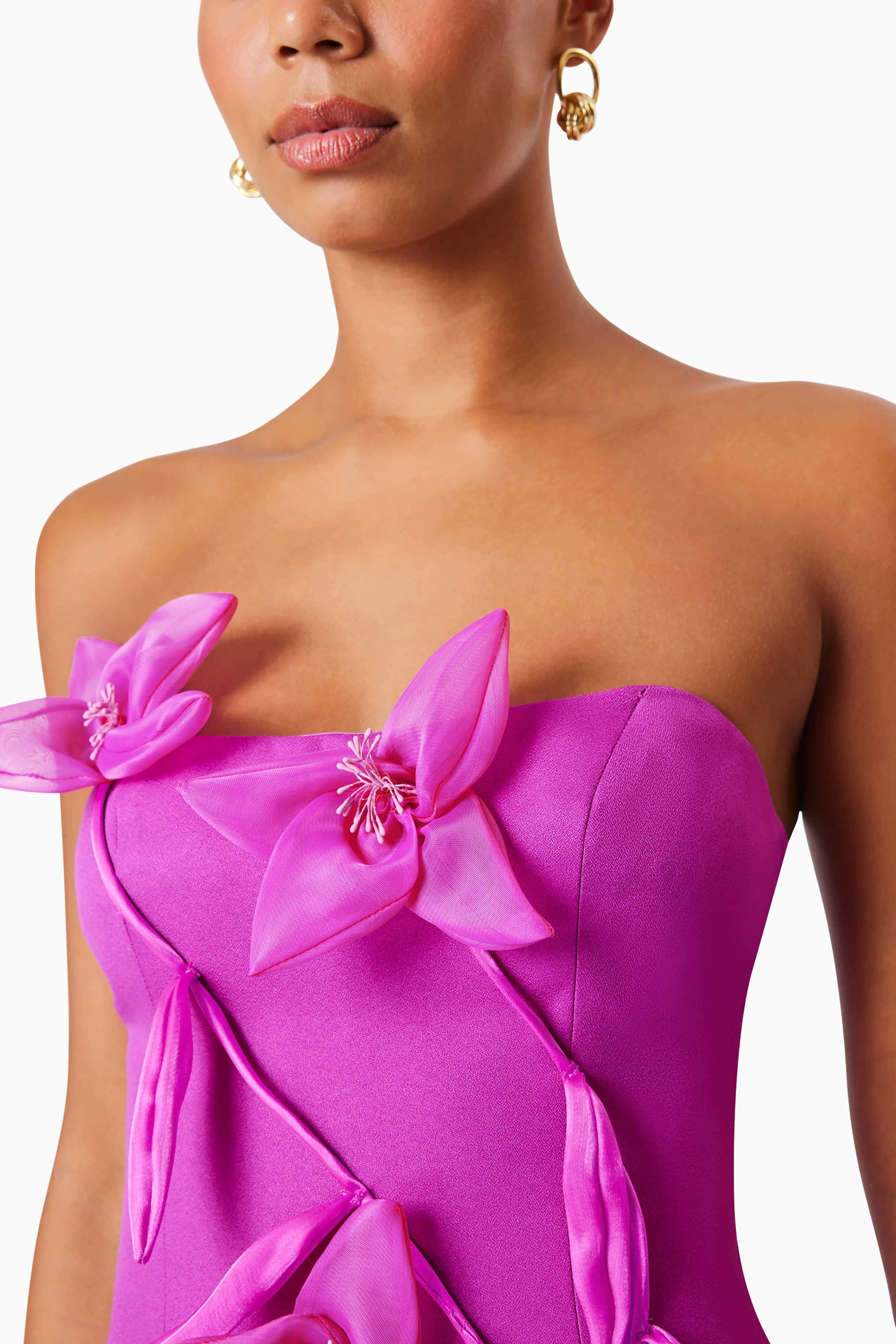 Bethany Strapless Floral Midi Dress In Purple - Image 6