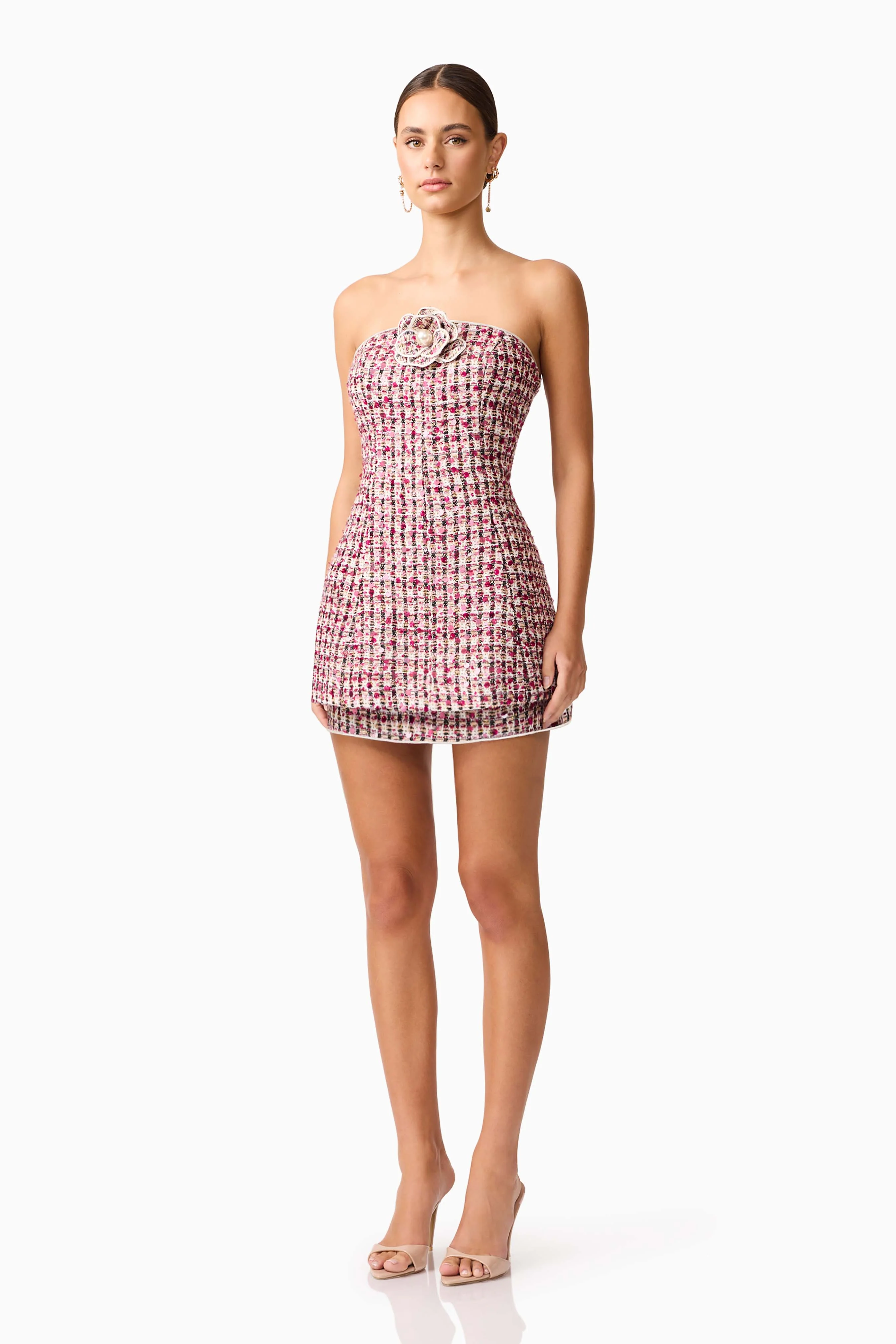 Bianca Strapless Tweed Set in Red - Image 3